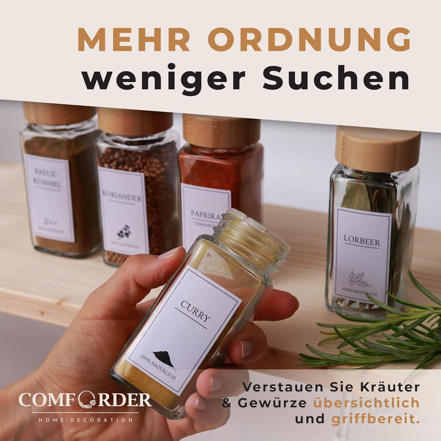 Gewürzgläser-Set, Bambus