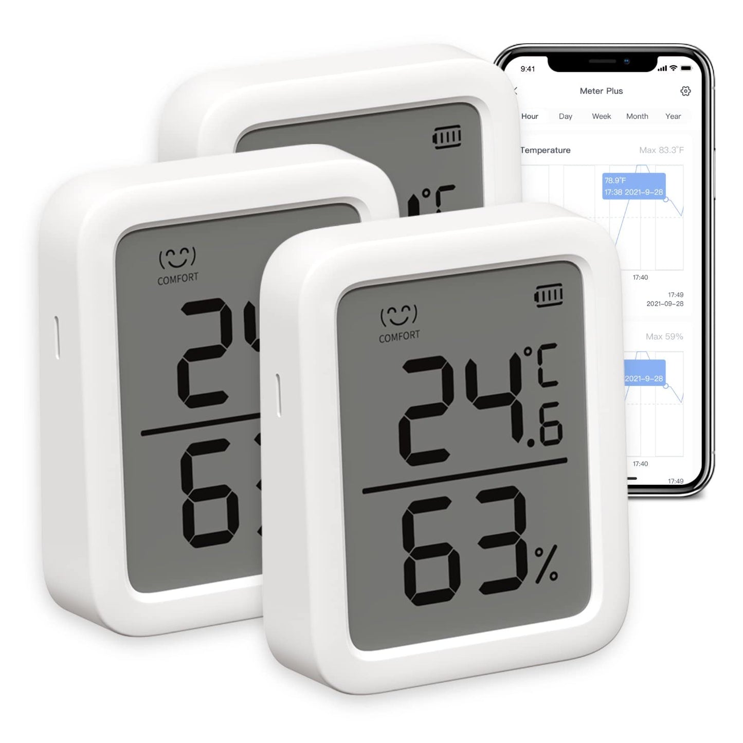 3-teiliges Thermo-Hygrometer Set mit Datenspeicherung, Meter Plus*3