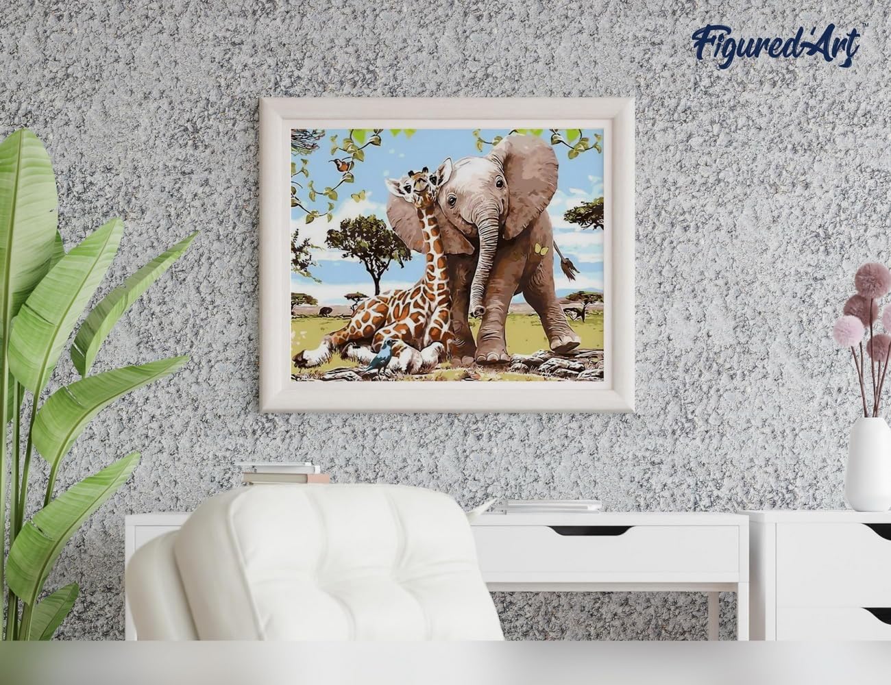 Malen nach Zahlen Elefant und Giraffe, Elefant und Giraffe 40x50cm Mit Keilrahmen (nicht gespannt)