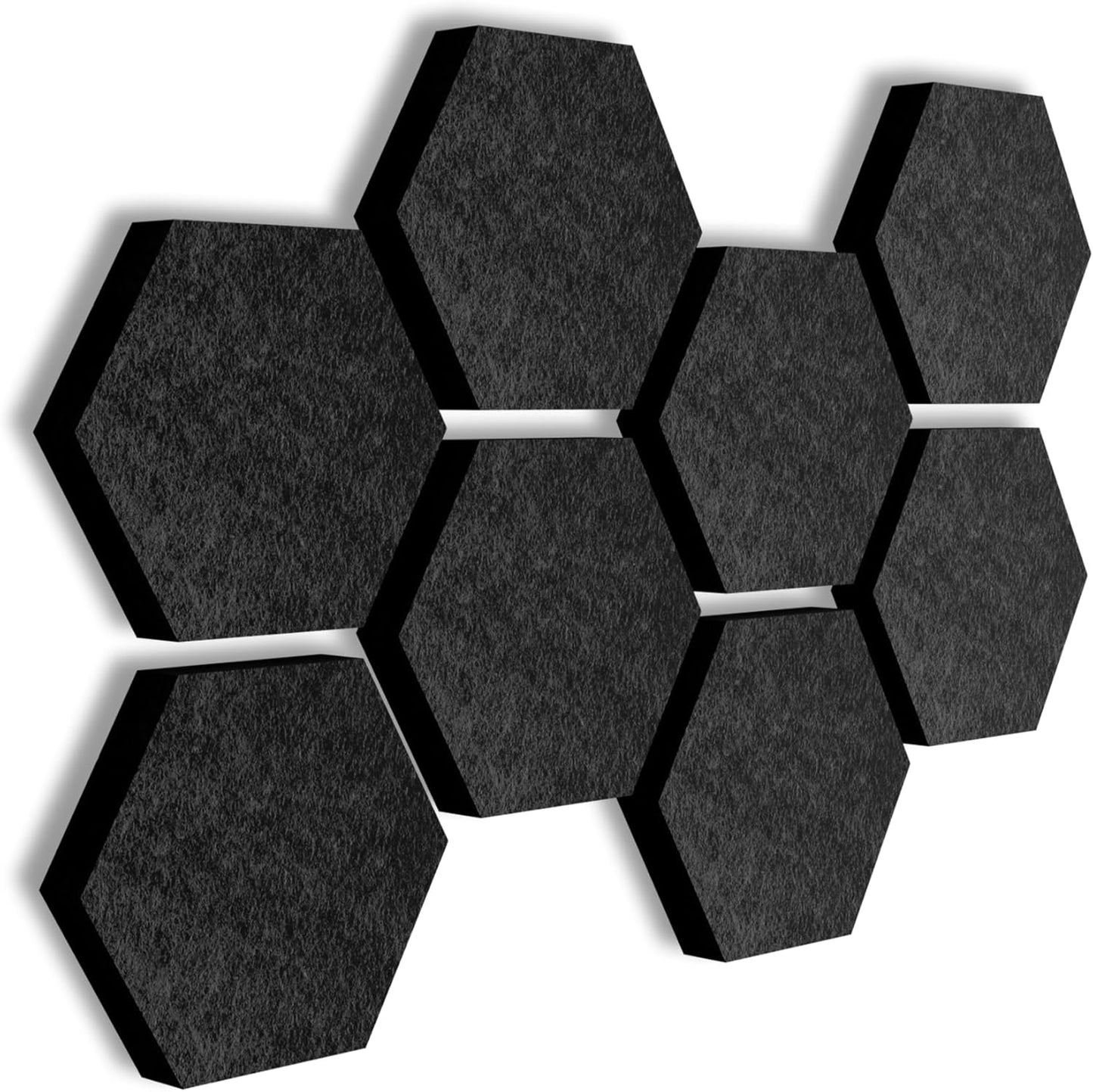 8-teiliges Wand-Set mit Hexagon-Design aus Akustikvlies, Hexagon8 (0,35m²) 01_Schwarz_Hexagon