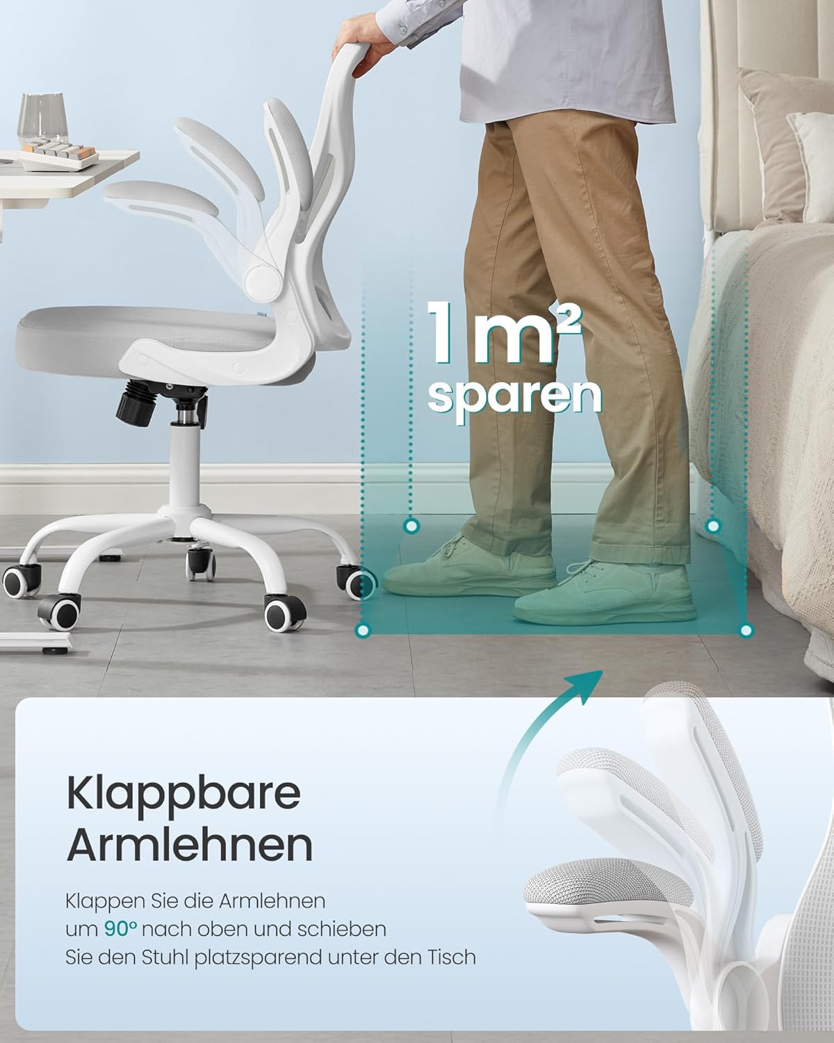 Ergonomischer Drehstuhl mit Wippfunktion, Taubengrau Klappbare Armlehnen