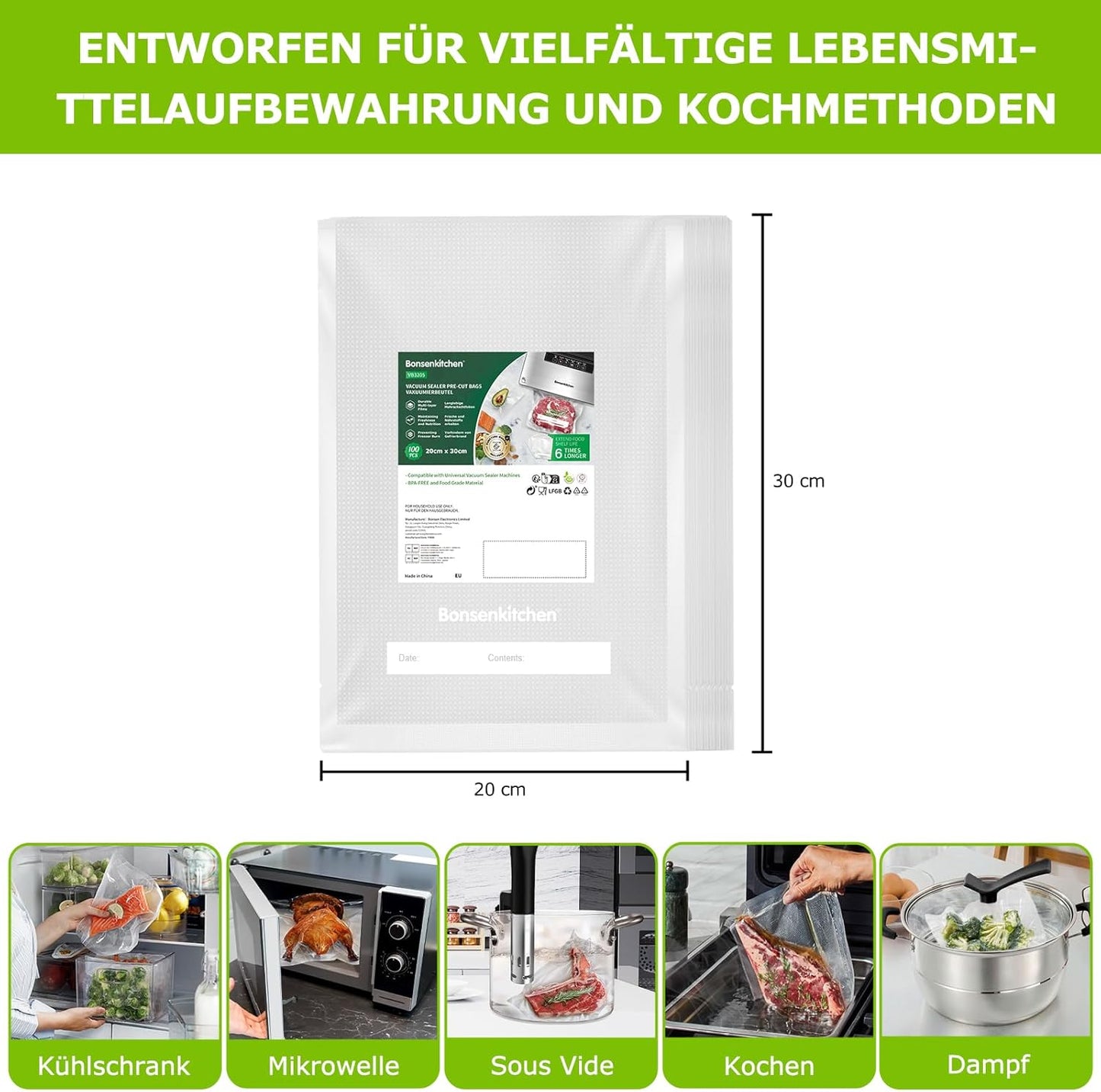 100-teiliges Vakuumbeutel-Set, 100 beutel 20x30cm