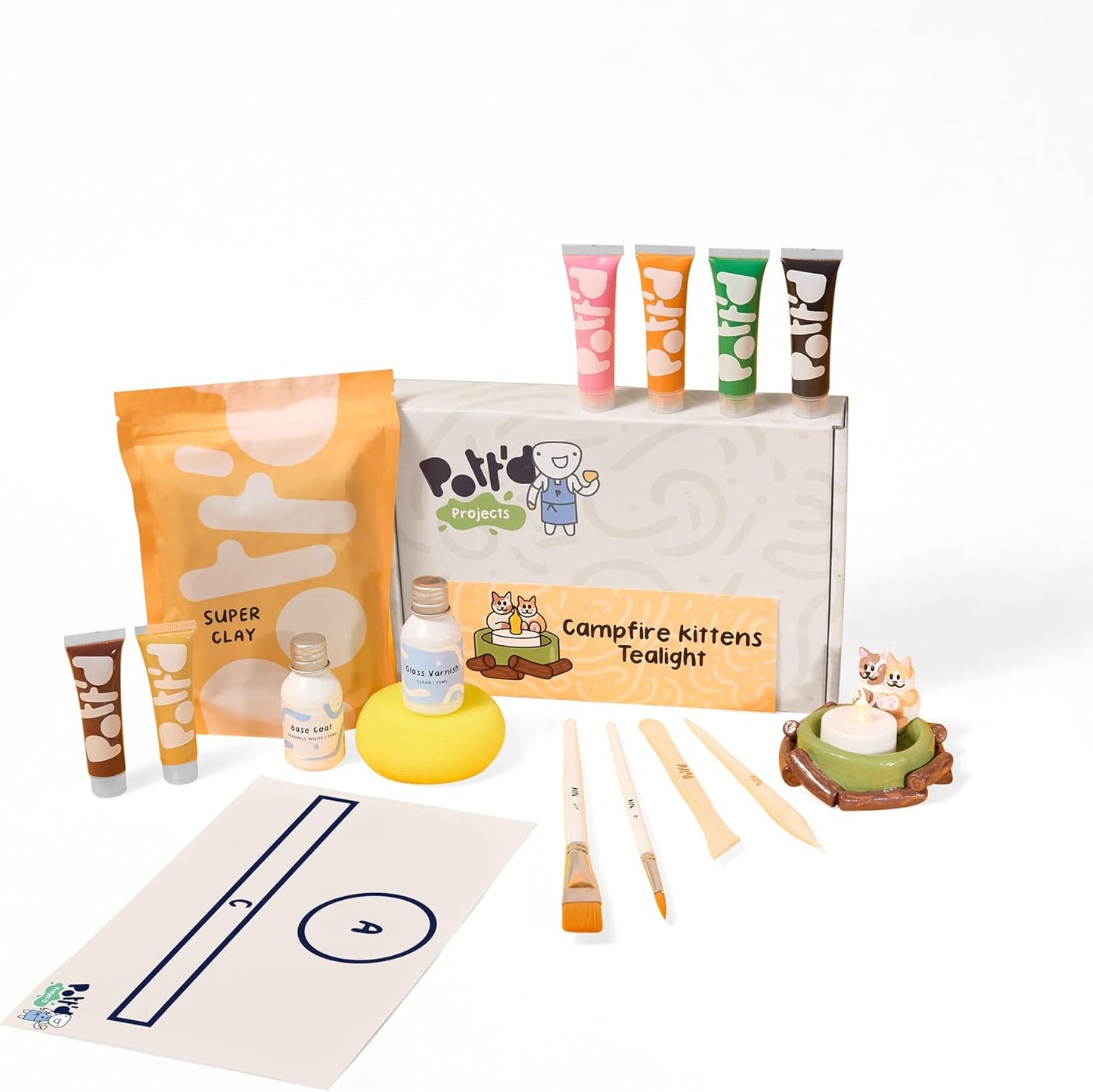 Mini-Töpfer-Set für Erwachsene (Lufttrocknend), Lagerfeuer-Kätzchen
