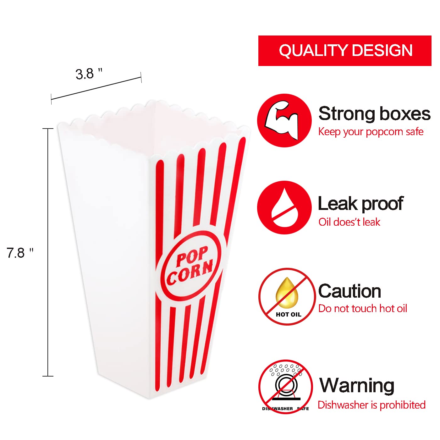 8er-Set Klassische Popcorn-Behälter für Filmabende, 8 Pack