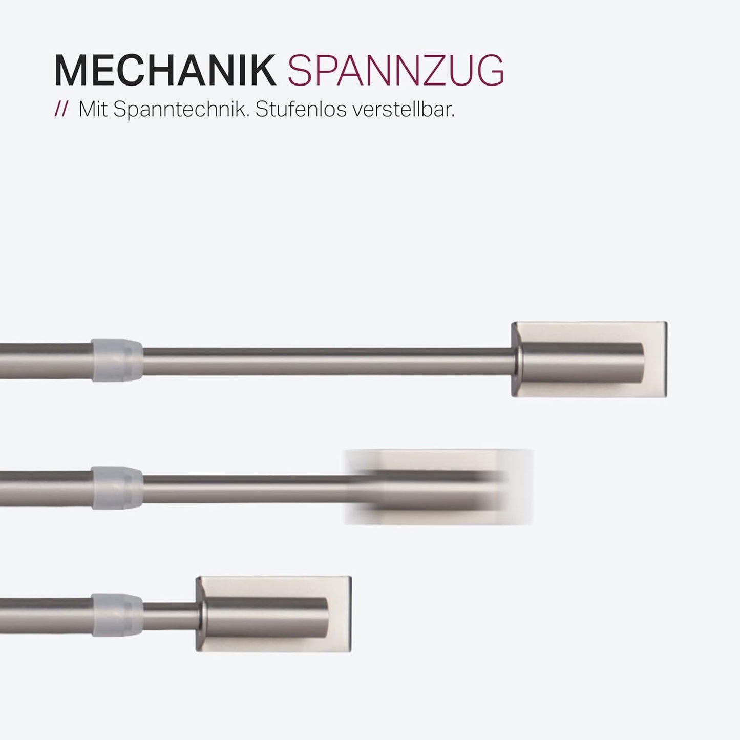 Spannvitrage Gardinenstange, Silber 40-60 cm
