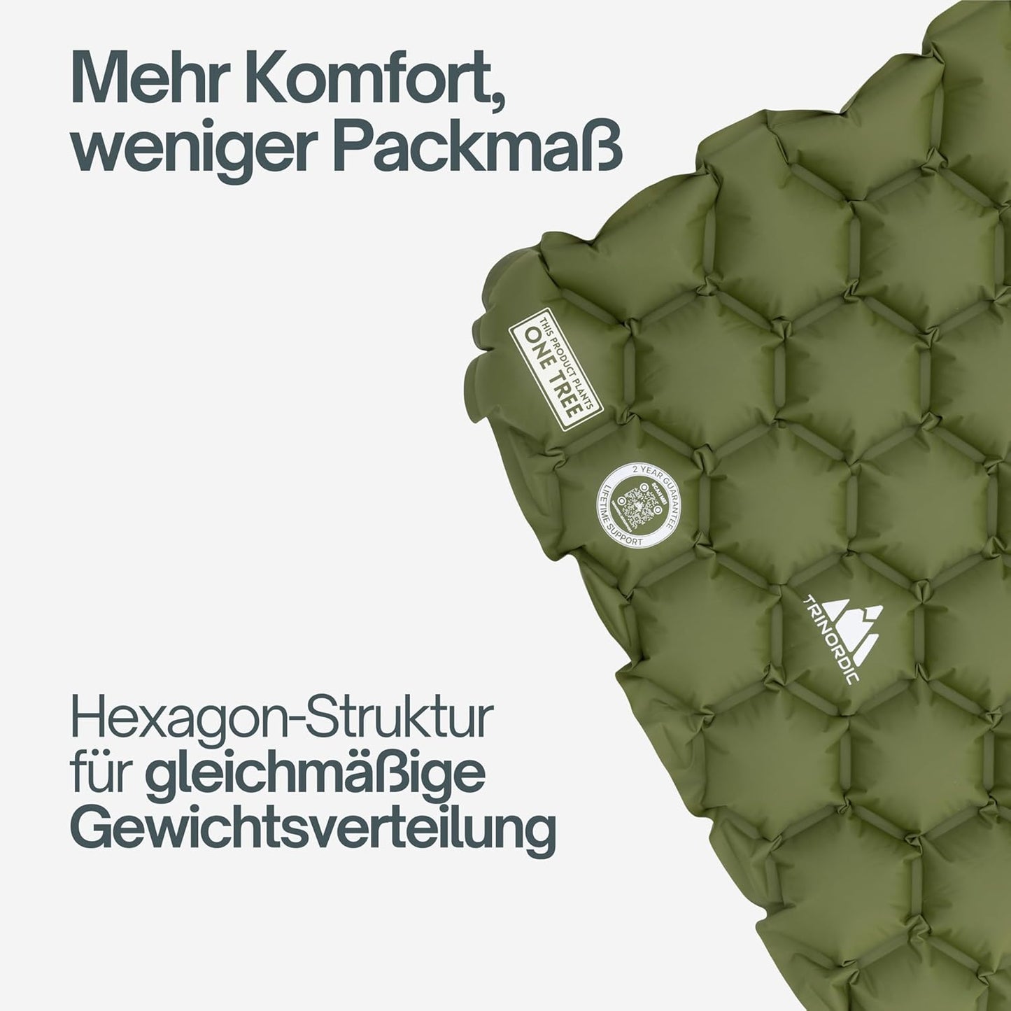 Aufblasbare Isomatte mit Kissen, Waldgrün mit Kissen