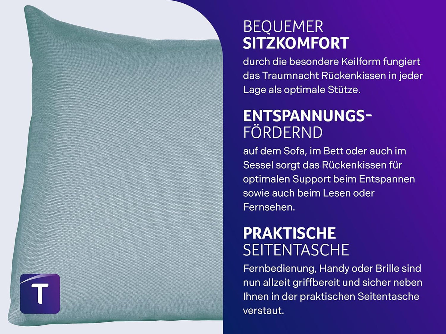 Cozy Rückenkissen mit abnehmbarem Bezug, Türkis Möbelstoff (100% Polyester)