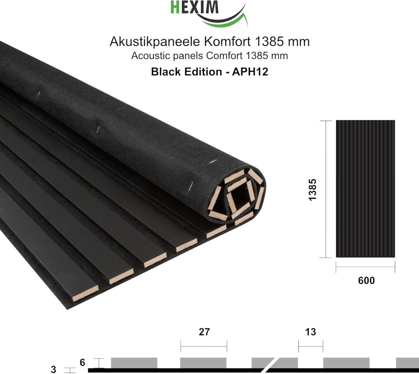 4-teiliges APH12 Akustikpaneele Set, schalldämmend, Black Edition 4x 1,385 Meter - 3,32 m²
