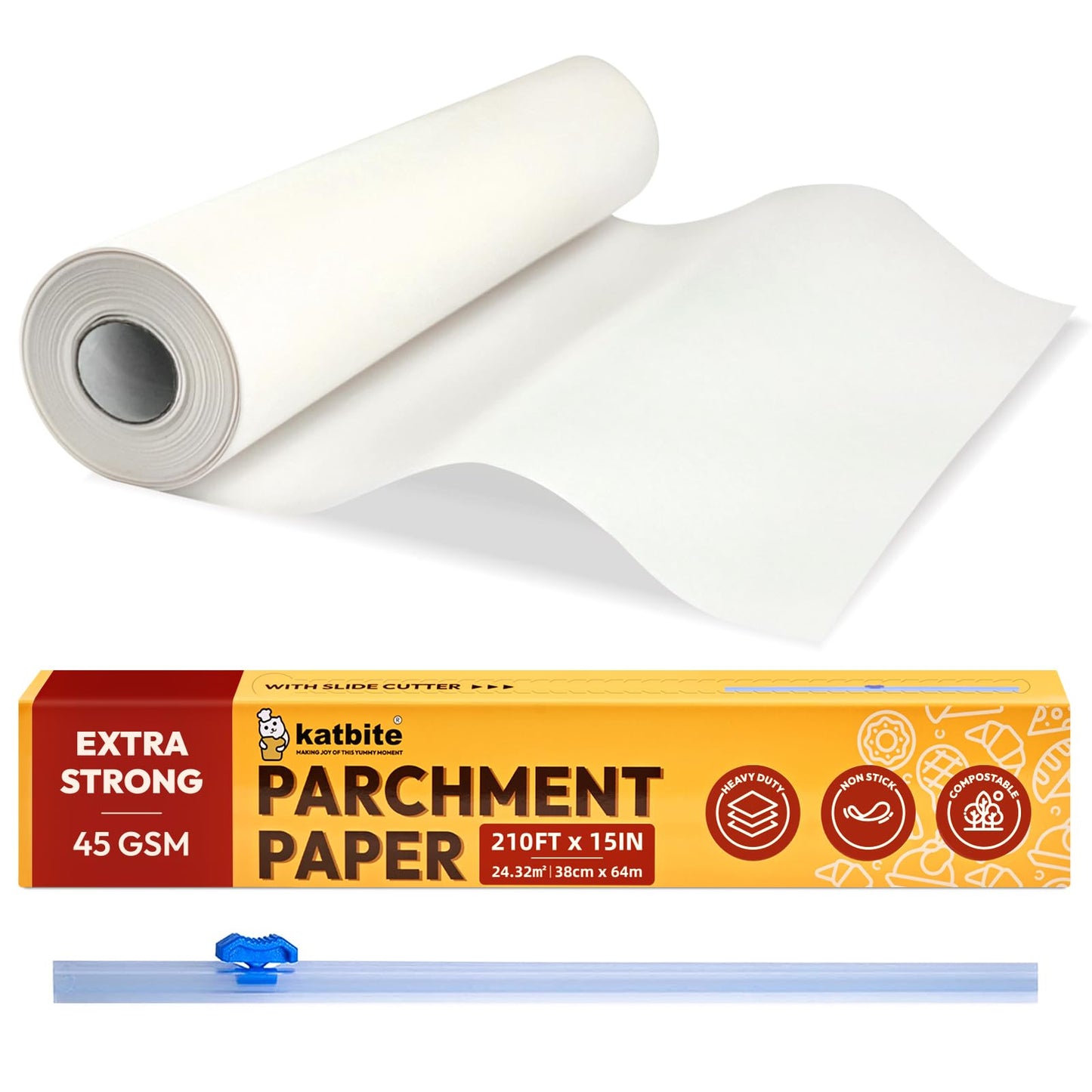 Backpapier Rolle mit Cutter, Antihaft-Pergamentpapier, 15in x 210ft - Smooth