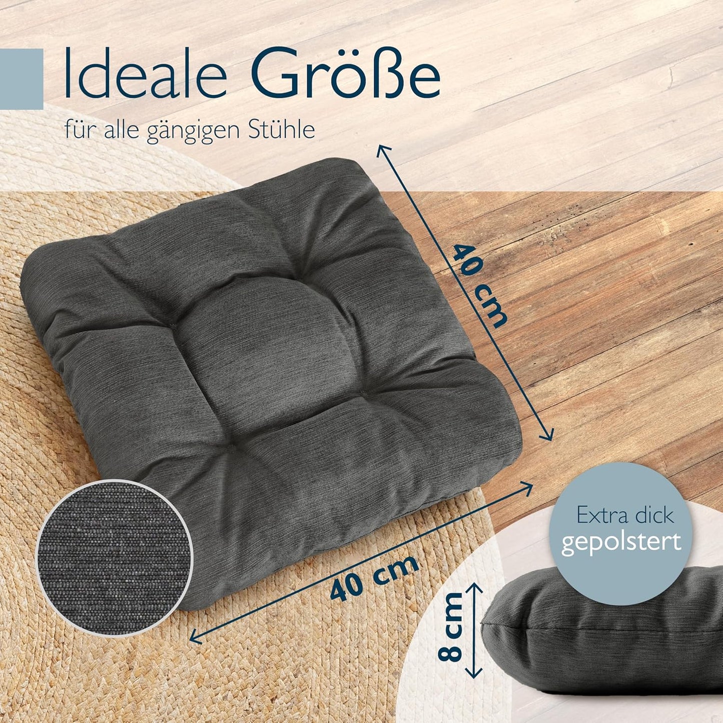 2-teiliges Stuhlkissen-Set, 40x40 cm, 2er Set Anthrazit