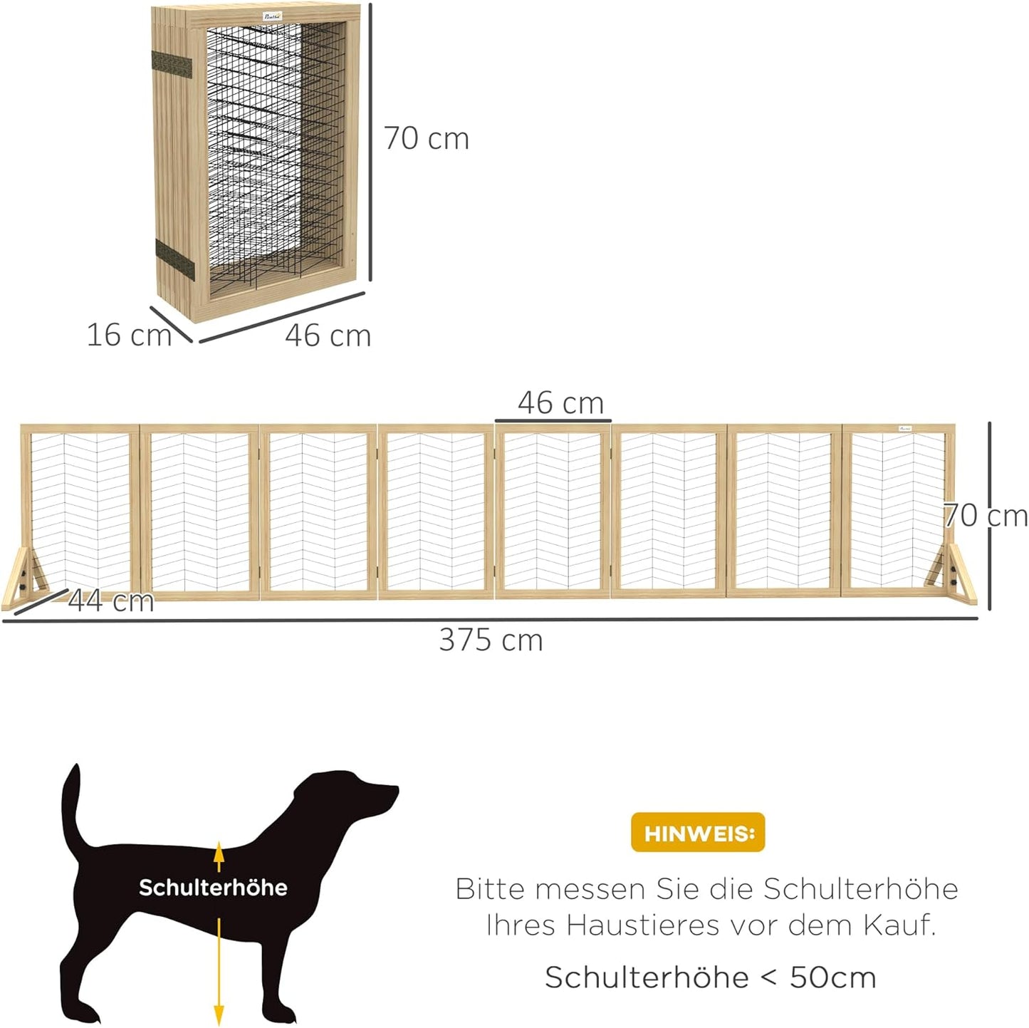 Klappbares Hundeabsperrgitter, 375L x 44B x 70H cm