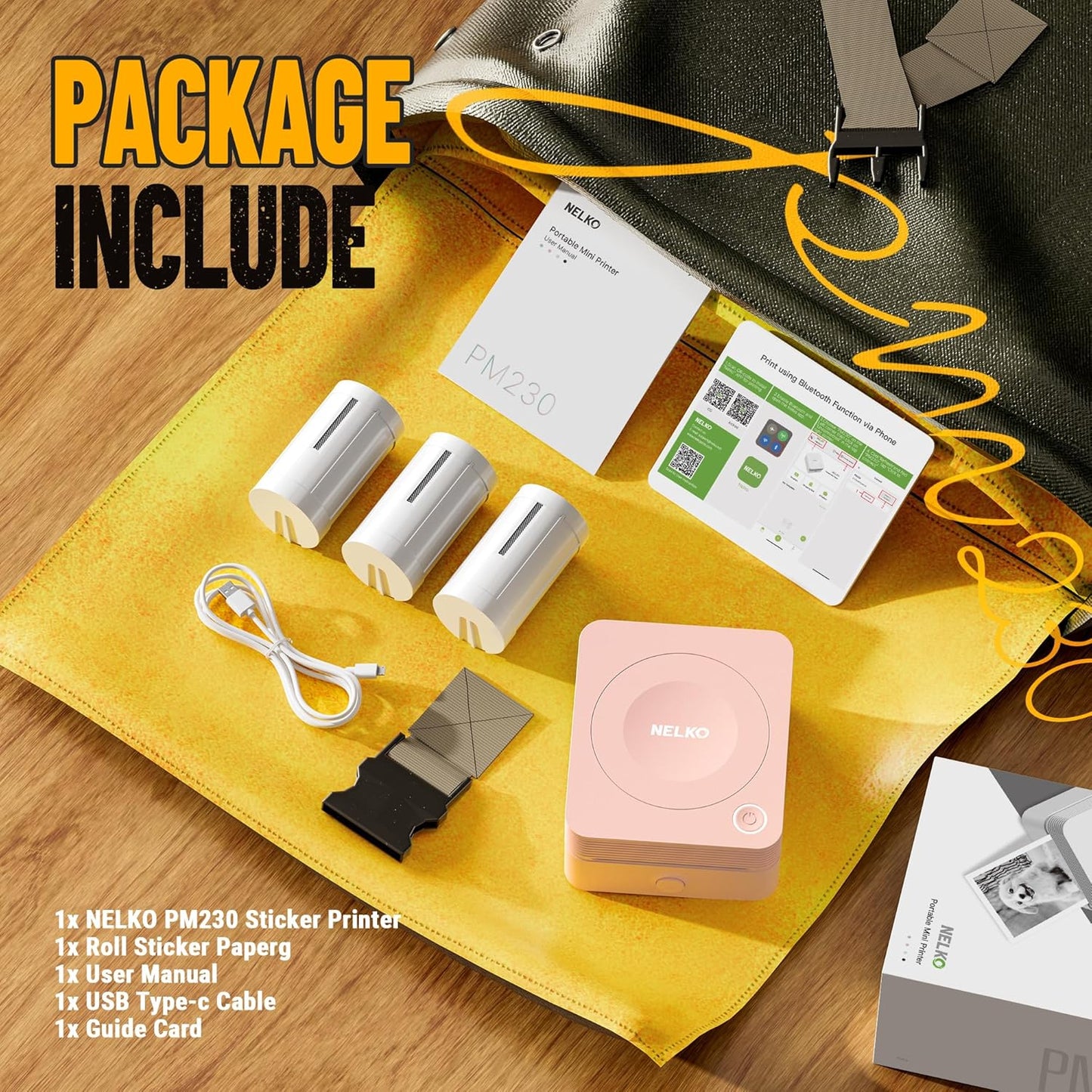 Mini Aufkleber Drucker PM230 mit Bluetooth, Rosa