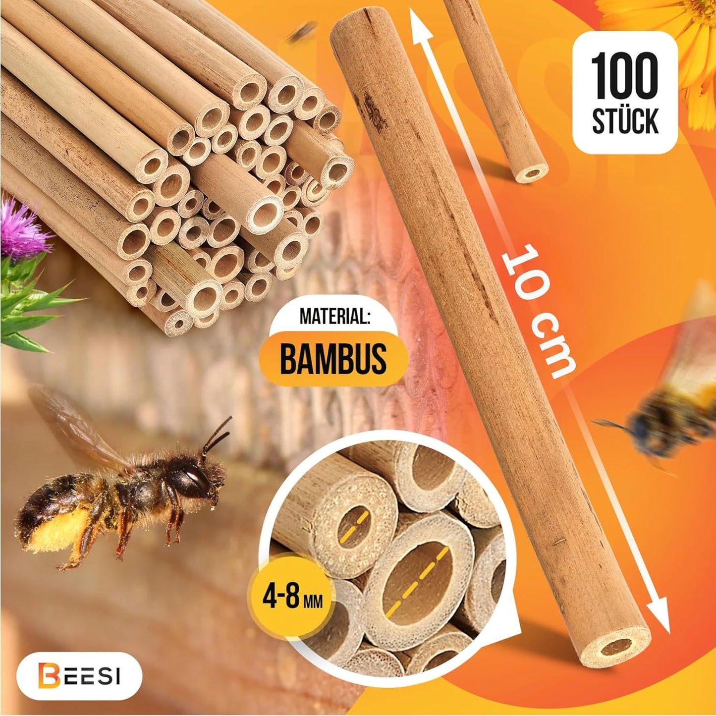 Bambusröhrchen für Insektenhotel, 10 cm Länge 300 Stück