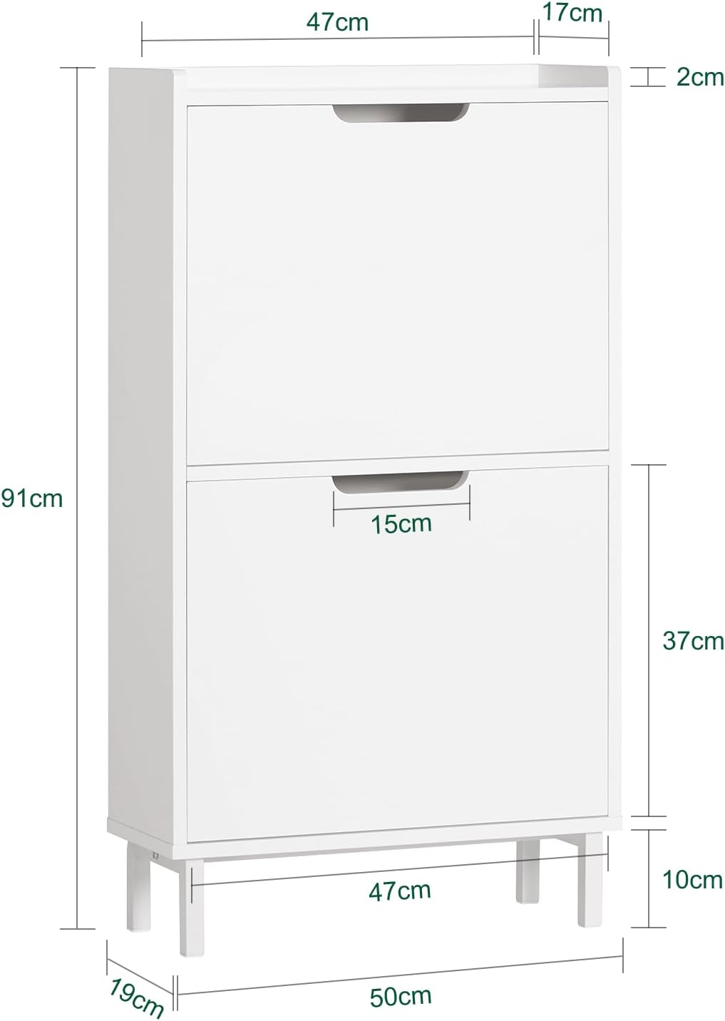 Schmaler Schuhschrank mit 2 Klappen, 2 Klappen Weiss