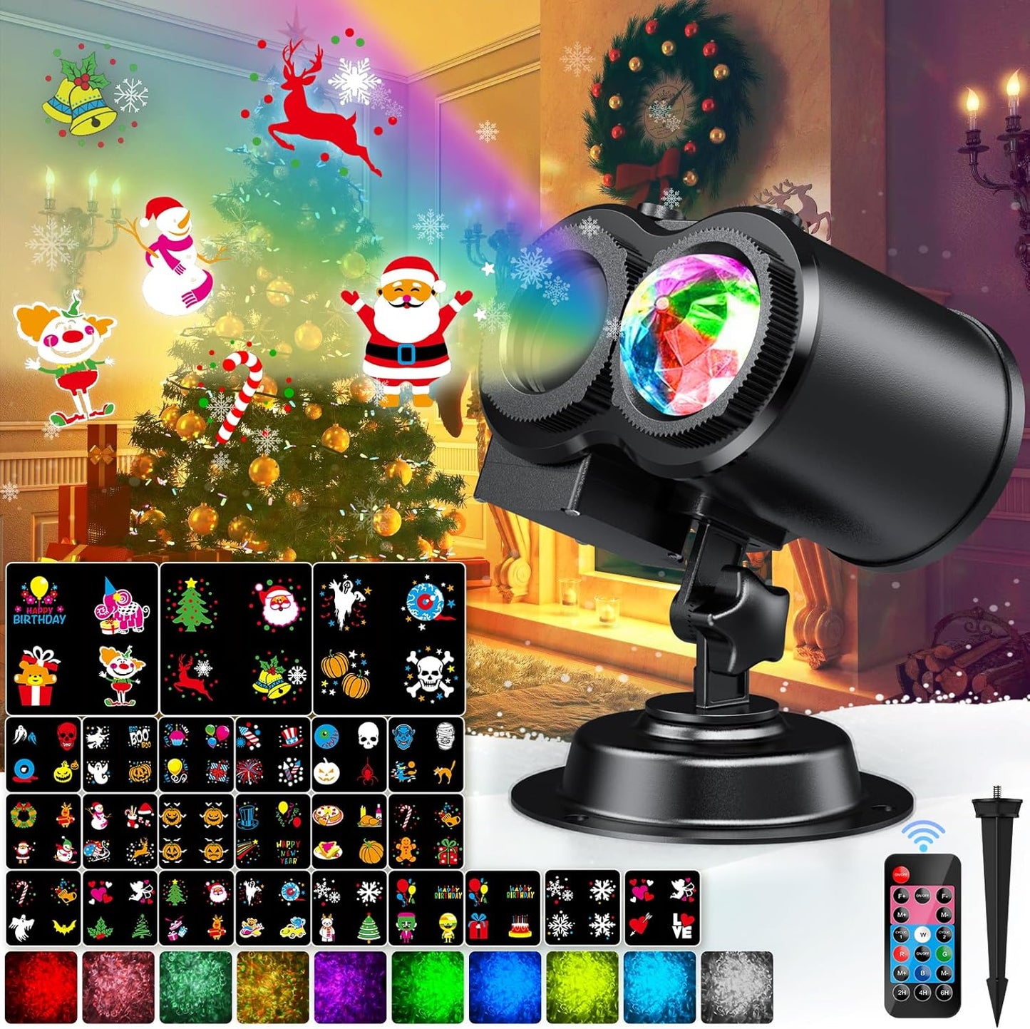 LED Weihnachtsprojektor mit 24 Filmen und Fernbedienung, 24 Filme und 10 Farben