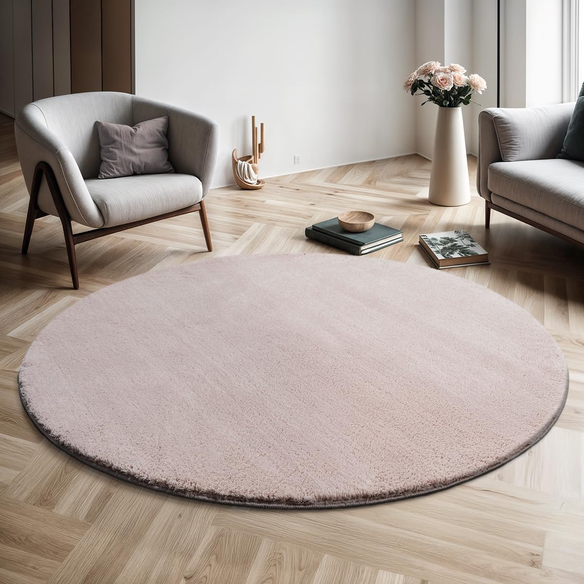 Relax Badezimmerteppich, rutschfest, flauschig und waschbar, 120 cm Rund Blush