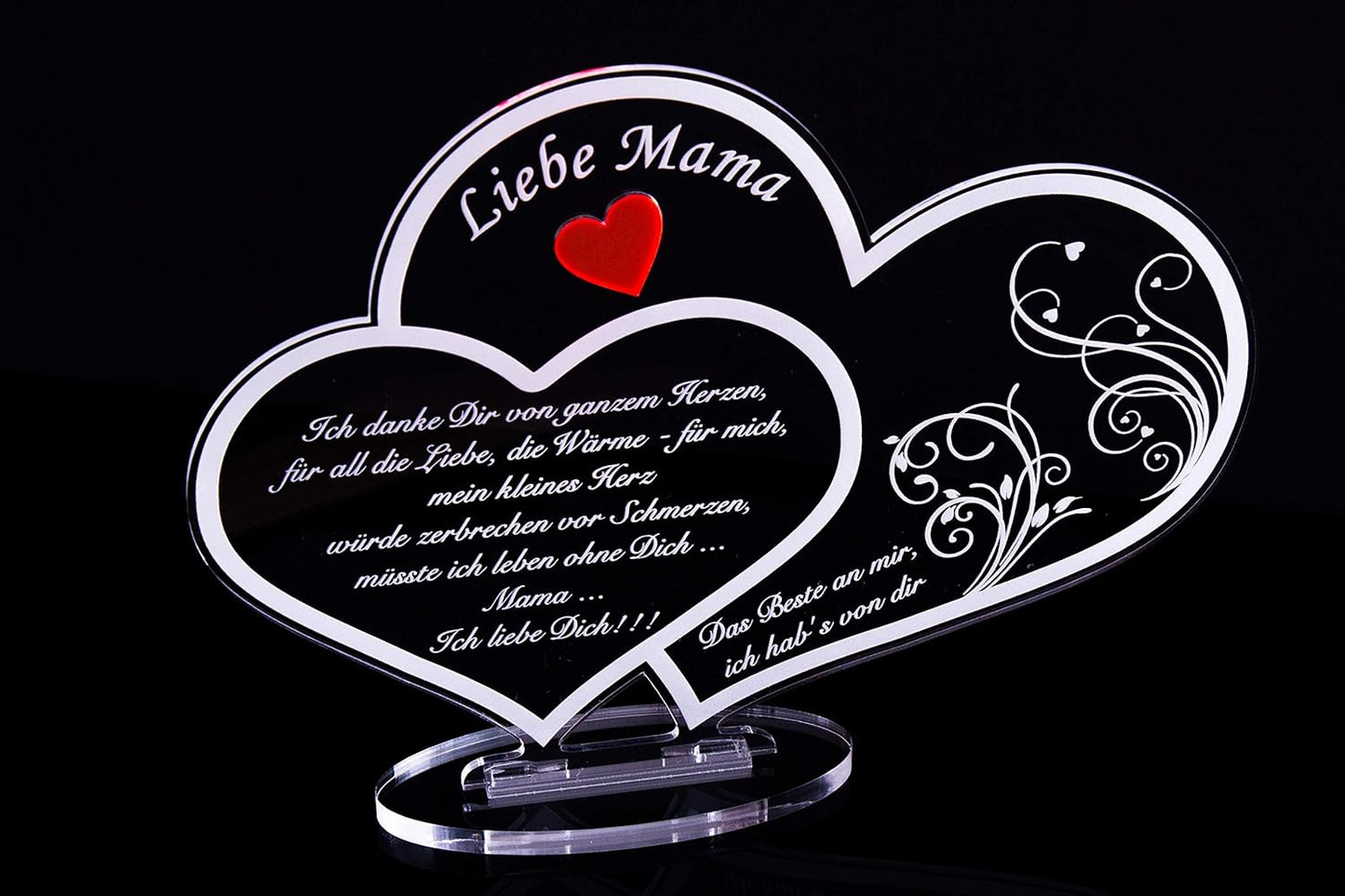 Acryl Doppelherz Schild "Liebe Mama" mit Gravur, Doppelherz-schild Liebe Mama