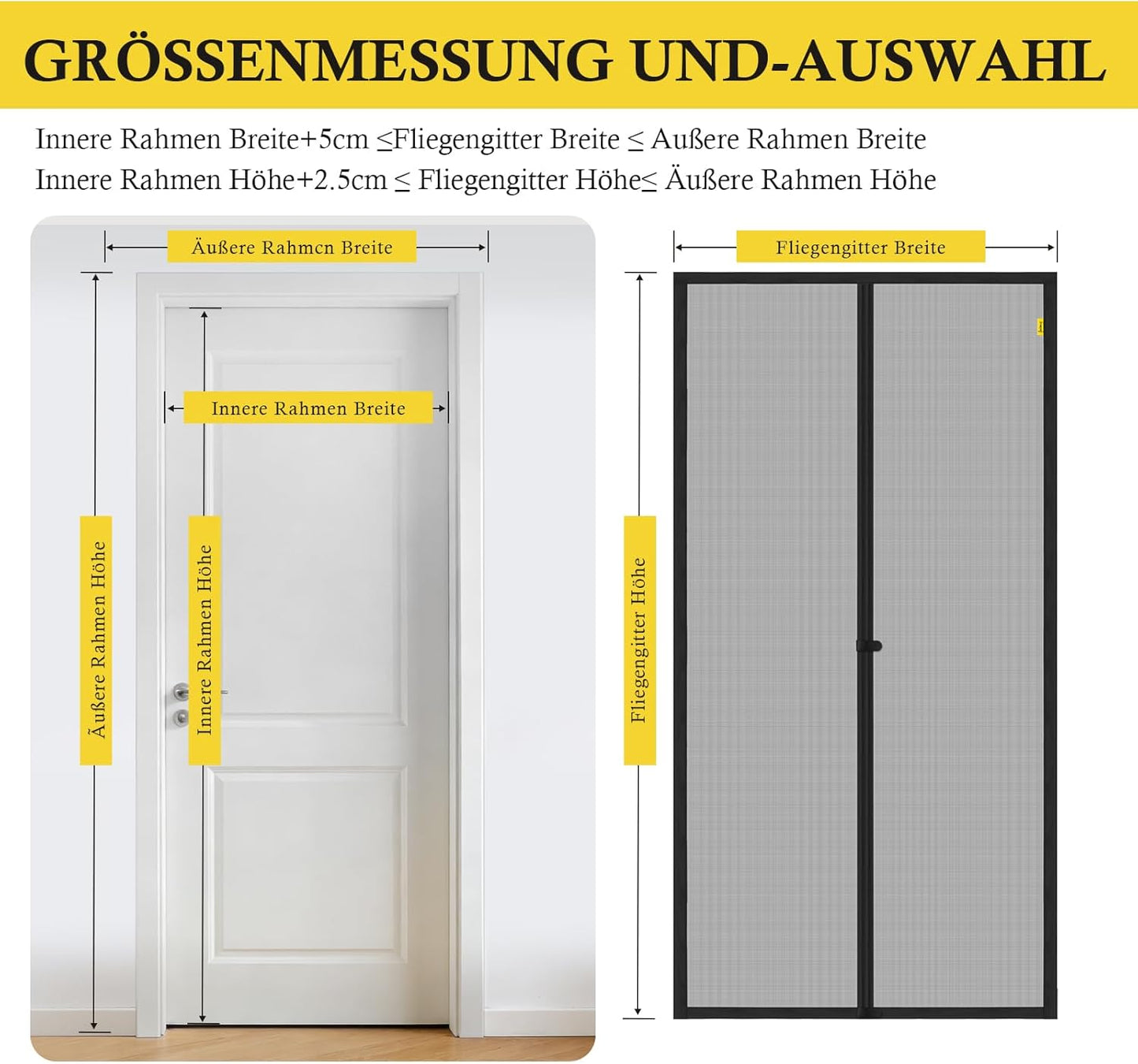 Fliegenvorhang mit Magnetverschluss, 160x230 cm Mittige Öffnung