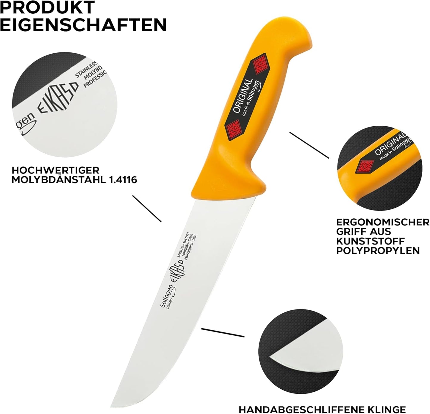 2 teiliges Geflügel/Ausbeinmesserset, 2Teilig Stech und Blockmesser Silber, Gelb