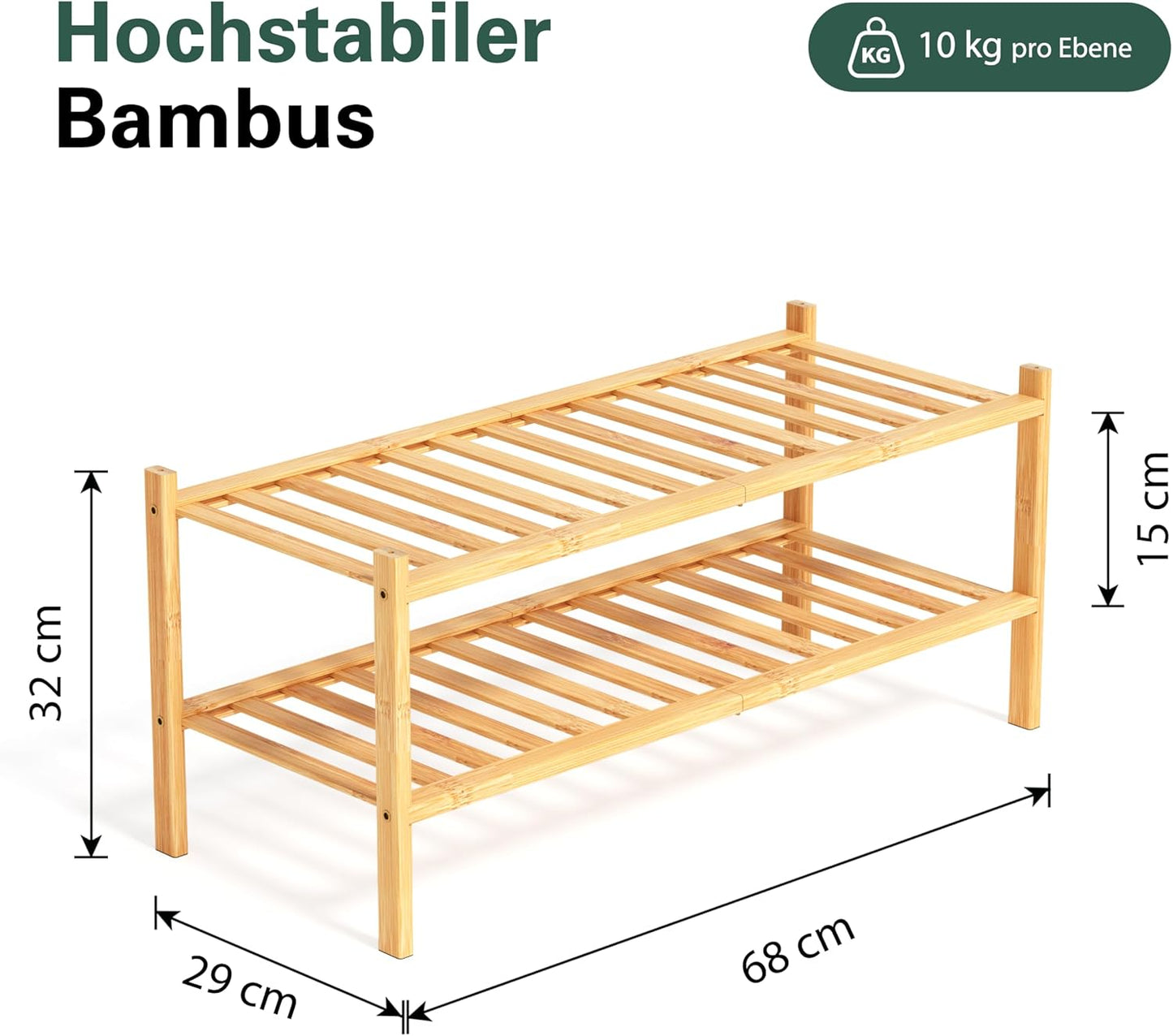 Schuhregal mit 2 Ebenen, Bambus 2 Ebenen