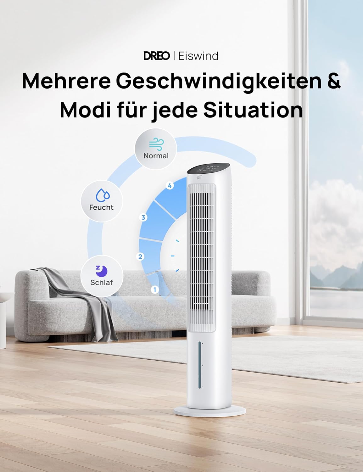 Turmventilator mit Kühlung, Weiss