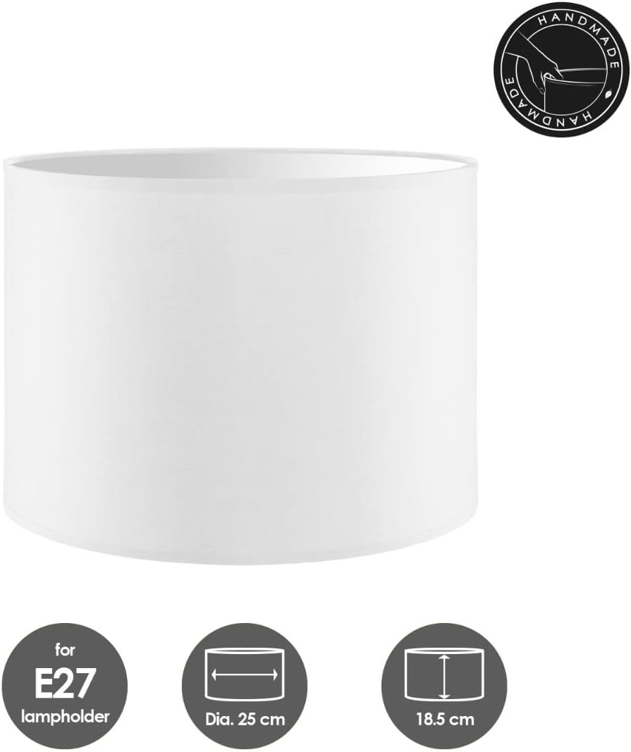 Stoff-Lampenschirm Zylinder 25cm, White 25cm durchmesser 18,5cm höhe