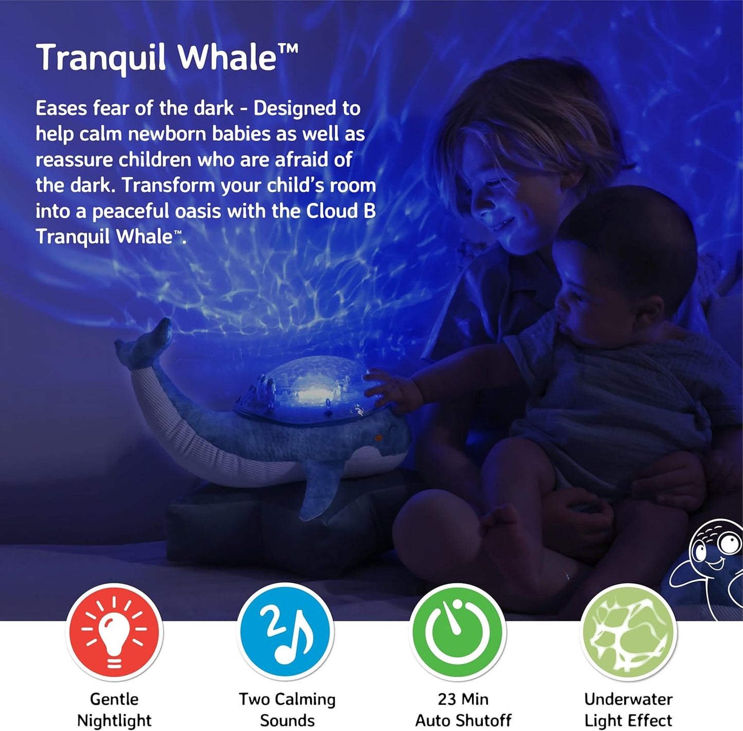 Nachtlicht Tranquil Whale Ozean Projektor mit Klängen & Auto-Off, Tranquil Whale Family – Blau Einheitsgrösse