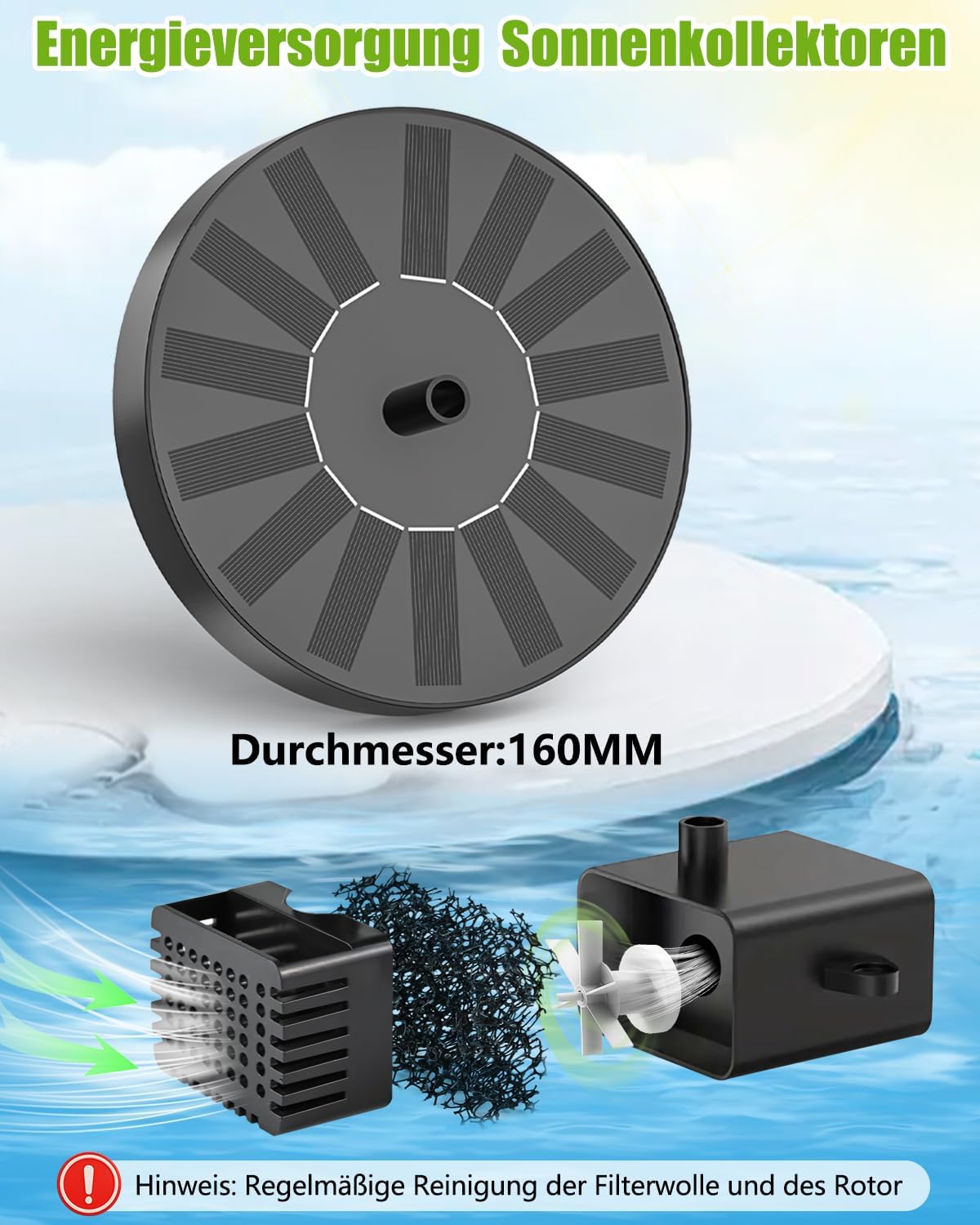Solar Springbrunnen mit 6 Fontänen-Effekten