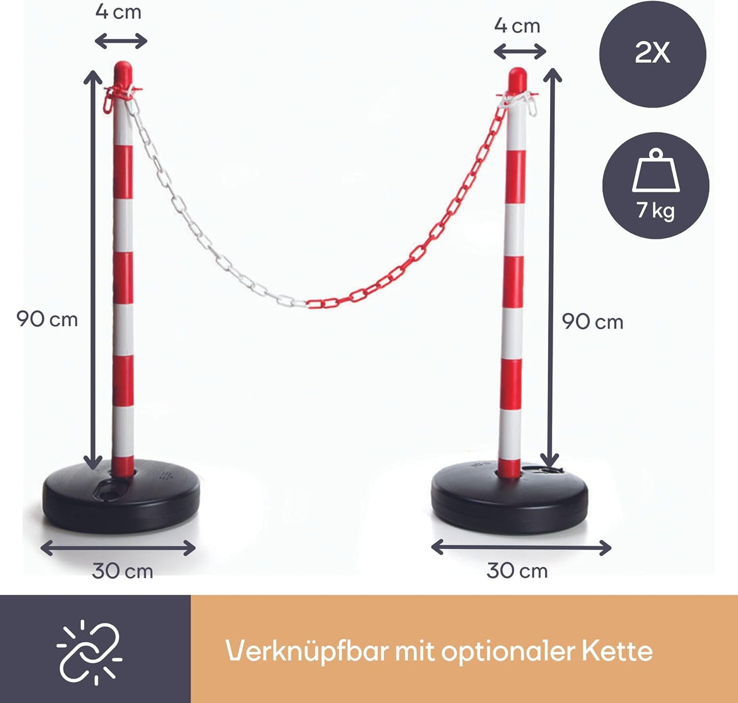 2er Absperrpfosten-Set mit befüllbarem Fuss