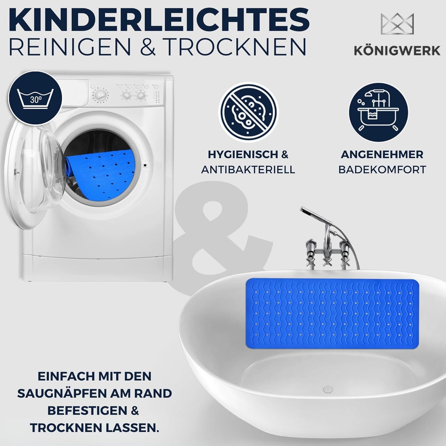 Rutschfeste Badewannenmatte, Blau