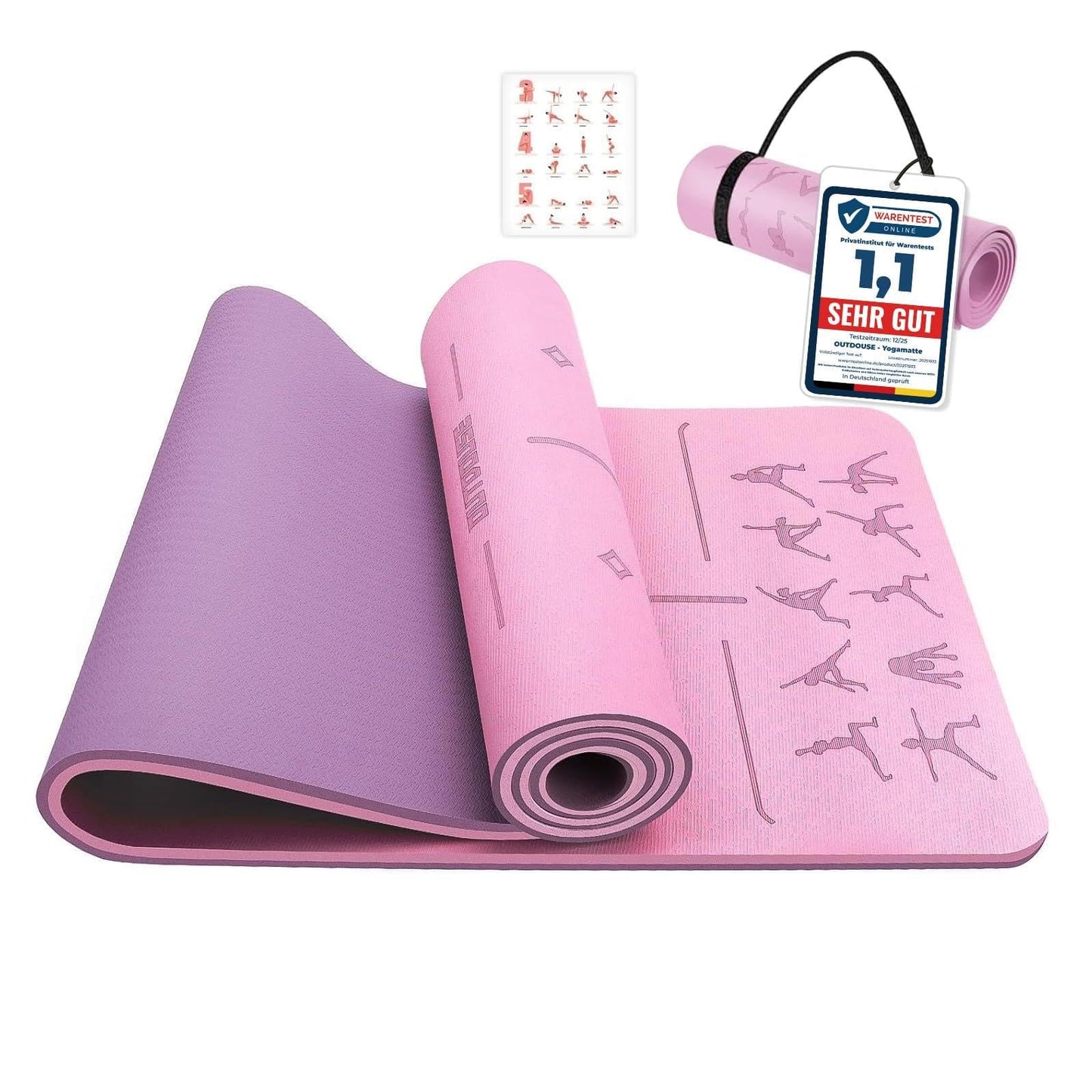 Rutschfeste Yogamatte, lila und rosa 183 cm x 61 cm x 1 cm