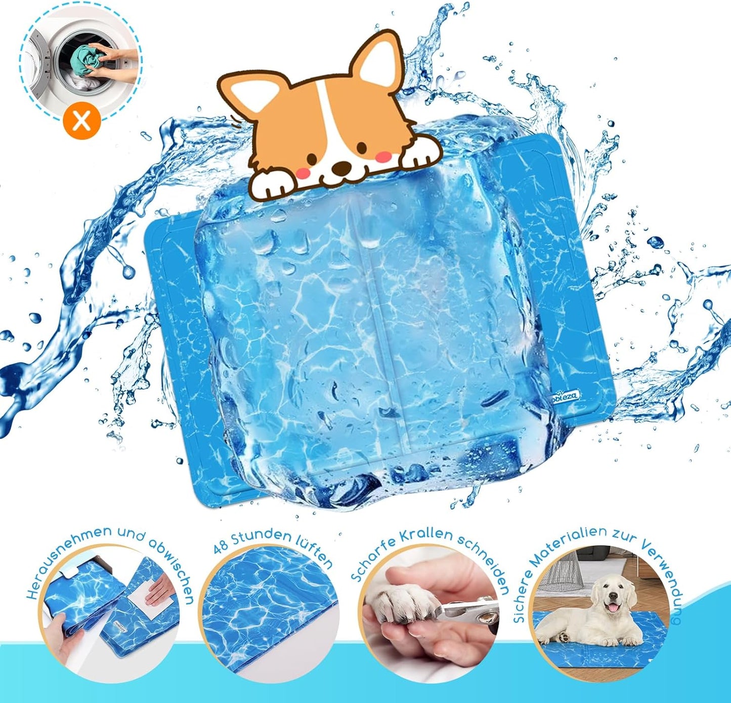 Selbstkühlende Kühlmatte für Haustiere, L 110 x B 70 x H 2 cm Blau