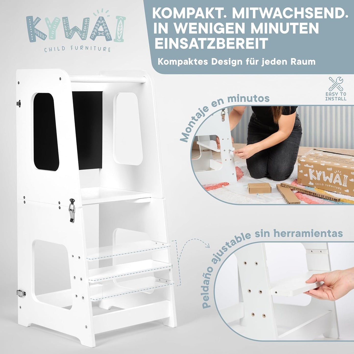 Lernturm & Tisch 2-in-1 klappbar, höhenverstellbar, Weiss