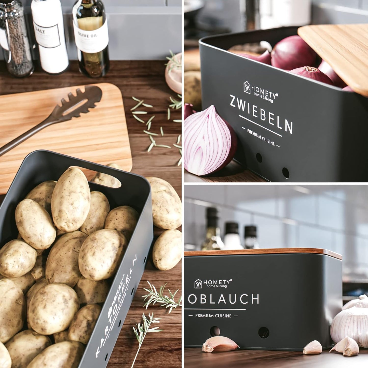 3er-Set Aufbewahrungsbox, Schwarz