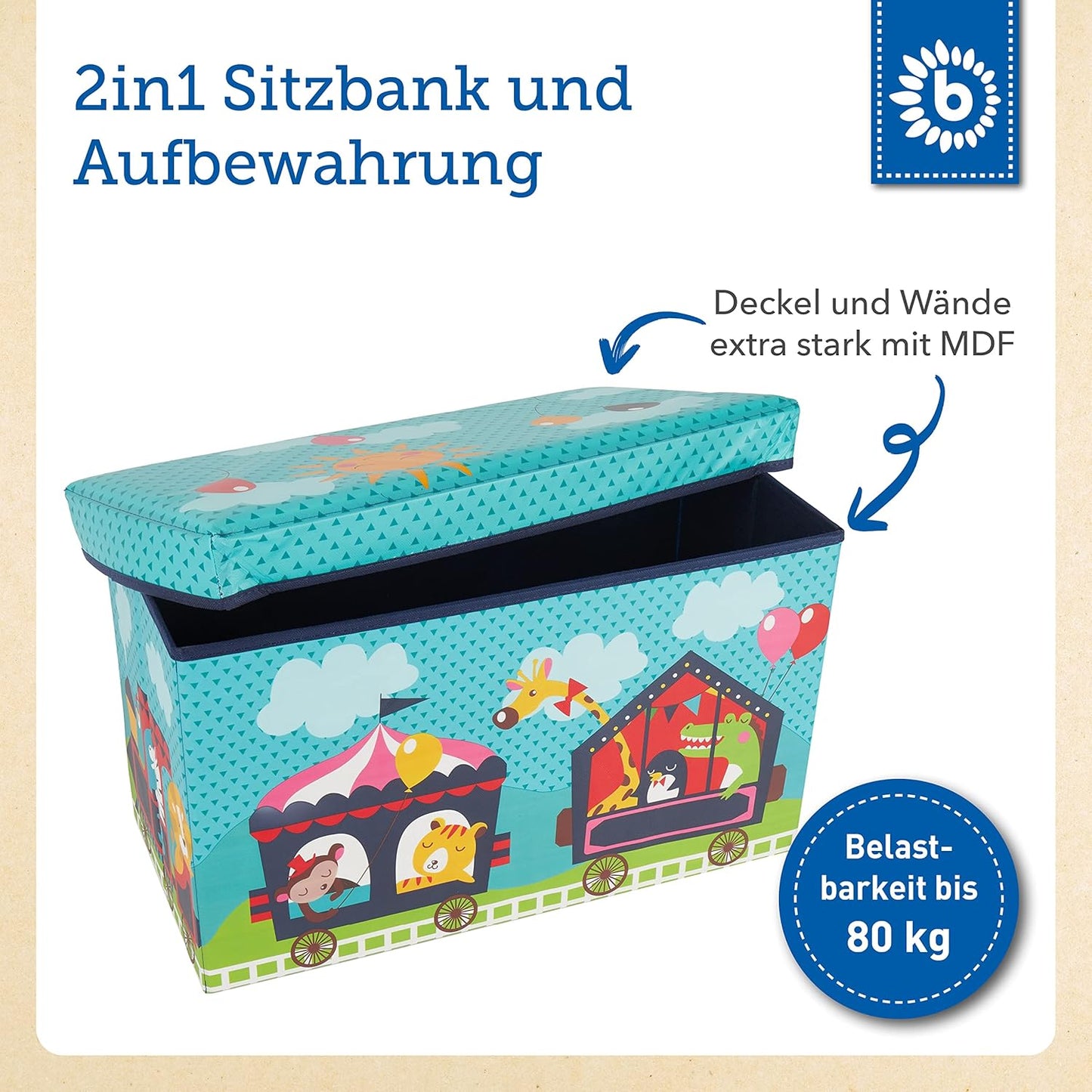 Faltbare Aufbewahrungsbox mit Sitzfunktion, Zirkus