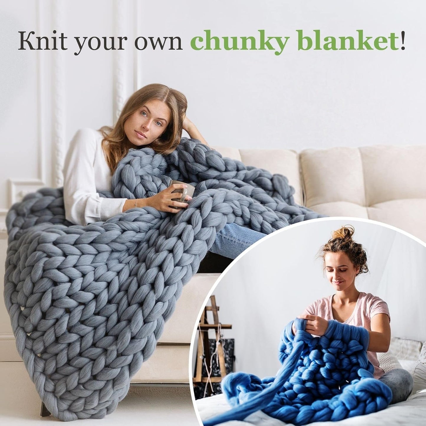 XXL Merino Wolle Garn für Filzen & Armstricken, 1Kg Satingrau