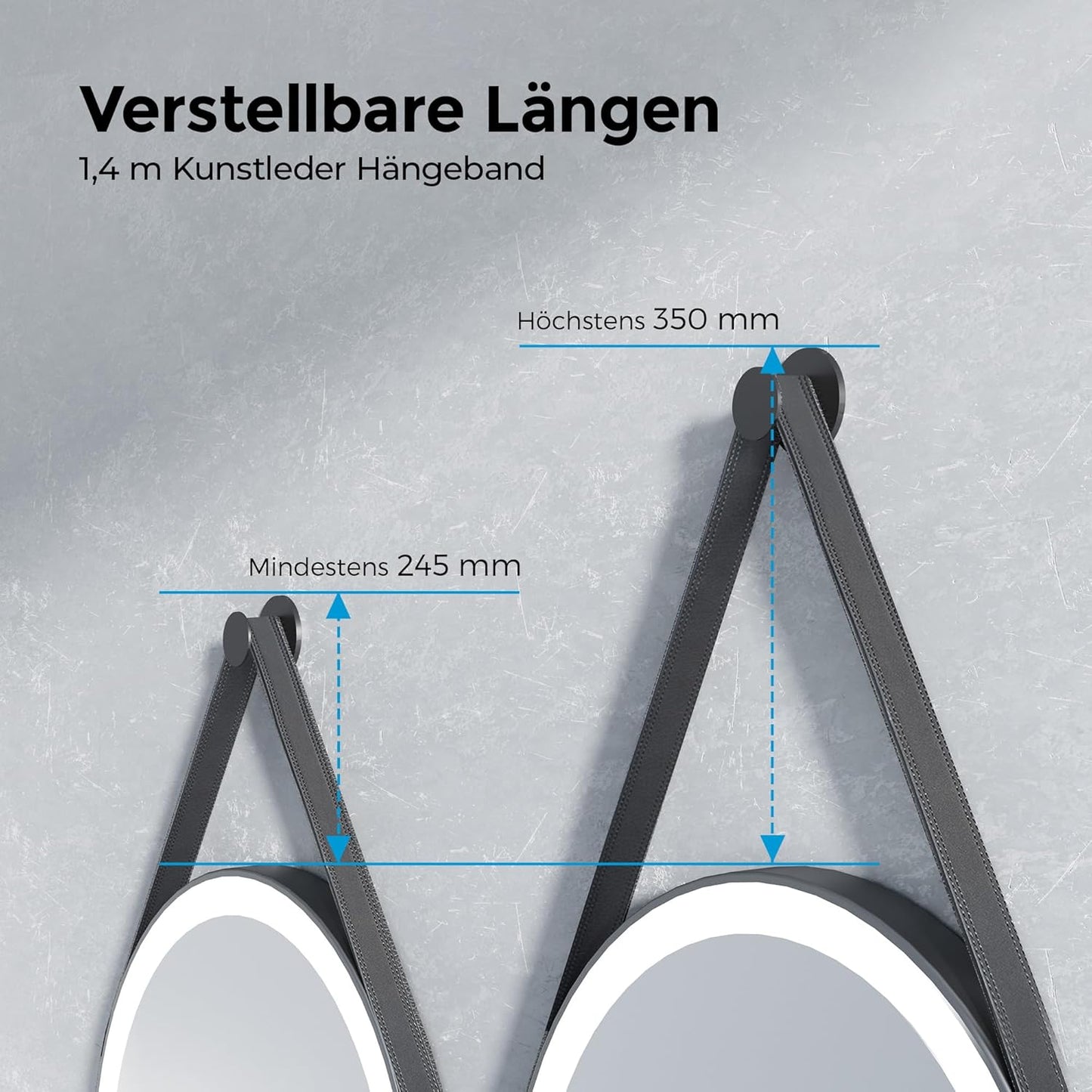 Runder LED Badezimmerspiegel 60cm Dimmbar Touch, 60L x 60B cm, 6500k Kaltweiß Licht