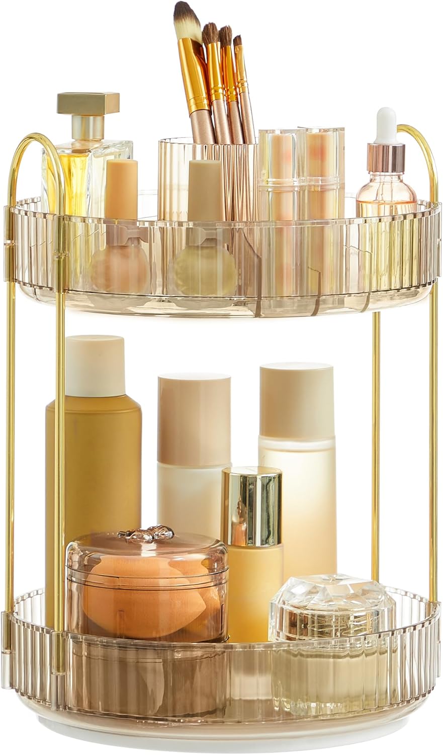 Drehbarer Make-up Organizer mit 2 Ebenen, Modell JKA012A01, Champagnergold 2 Ebenen (31H cm)