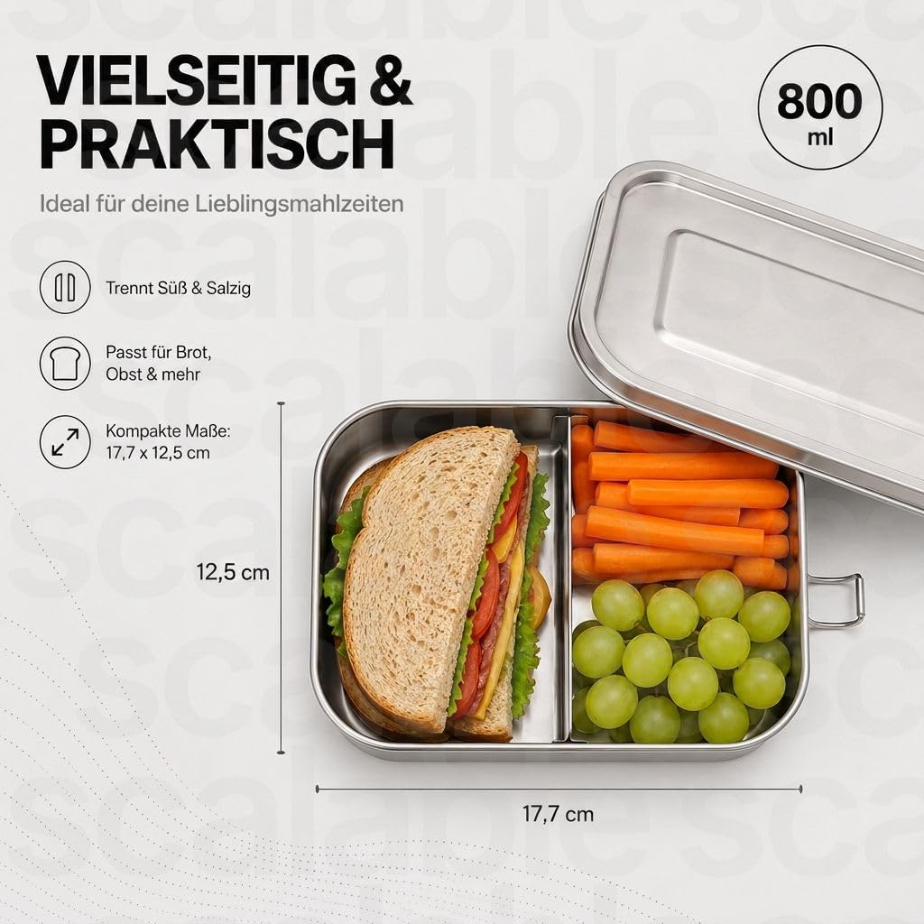 Edelstahl Brotdose mit Trennfächern (800 ml), 800 ml