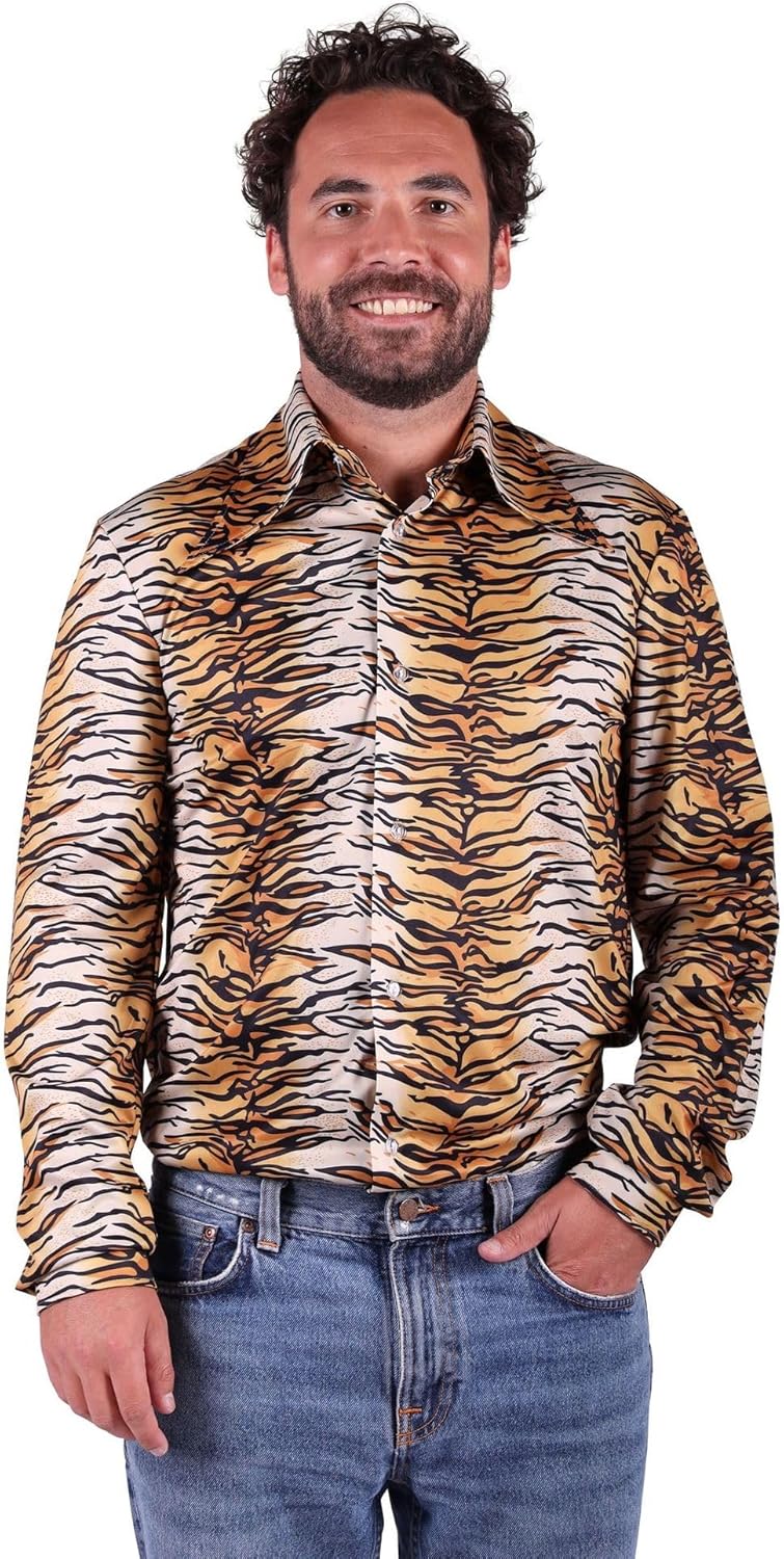 Tigerprint-Hemd, S Braun/Schwarz