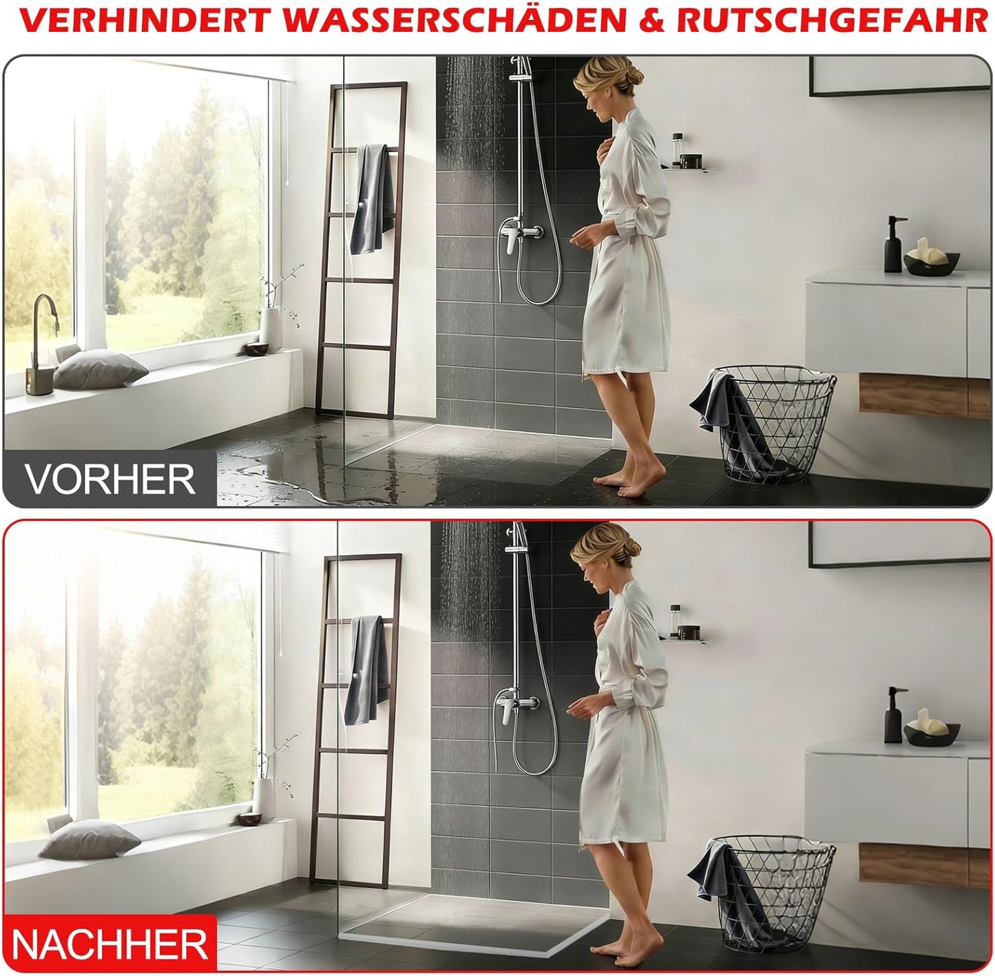 Selbstklebende Schwallschutzleiste für Dusche