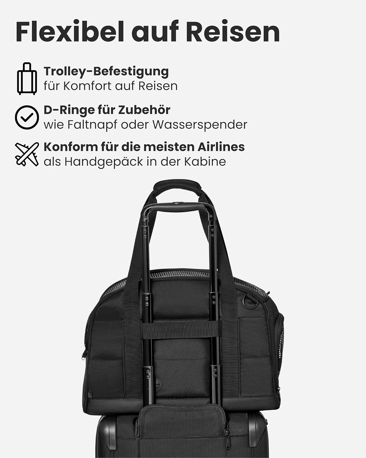 Hundetransportbox bis 12kg für Flugreisen, Schwarz