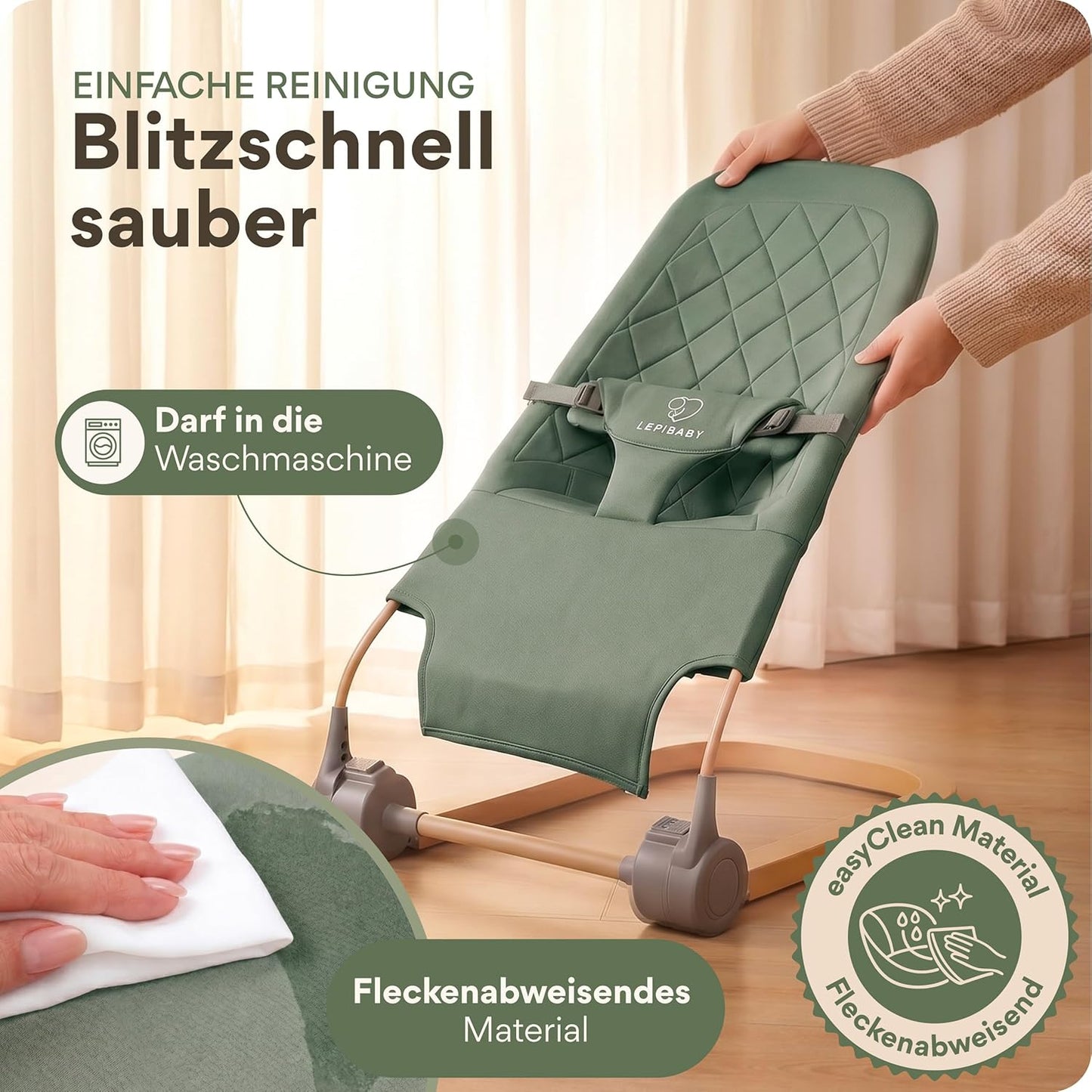 Babywippe Faltbar & Verstellbar mit Spielbogen, Grün