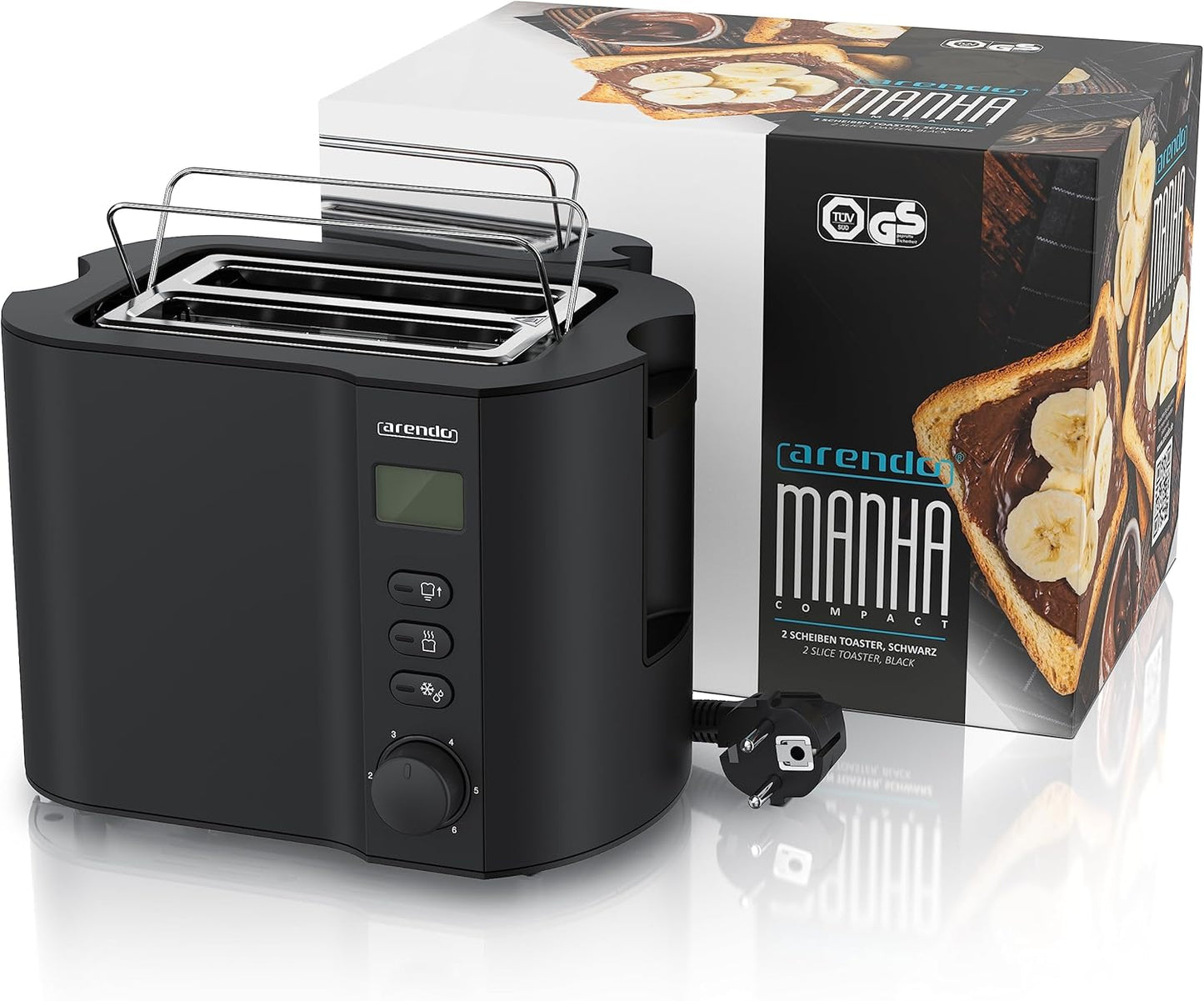 Toaster Manha Compact mit Restzeitanzeige und Brötchenaufsatz, A: Schwarz