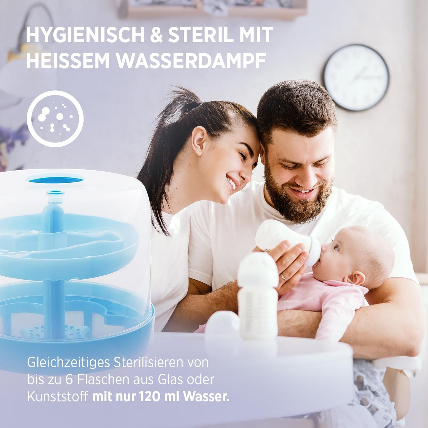 Sterilisator für Babyflaschen (6 Flaschen), Blau