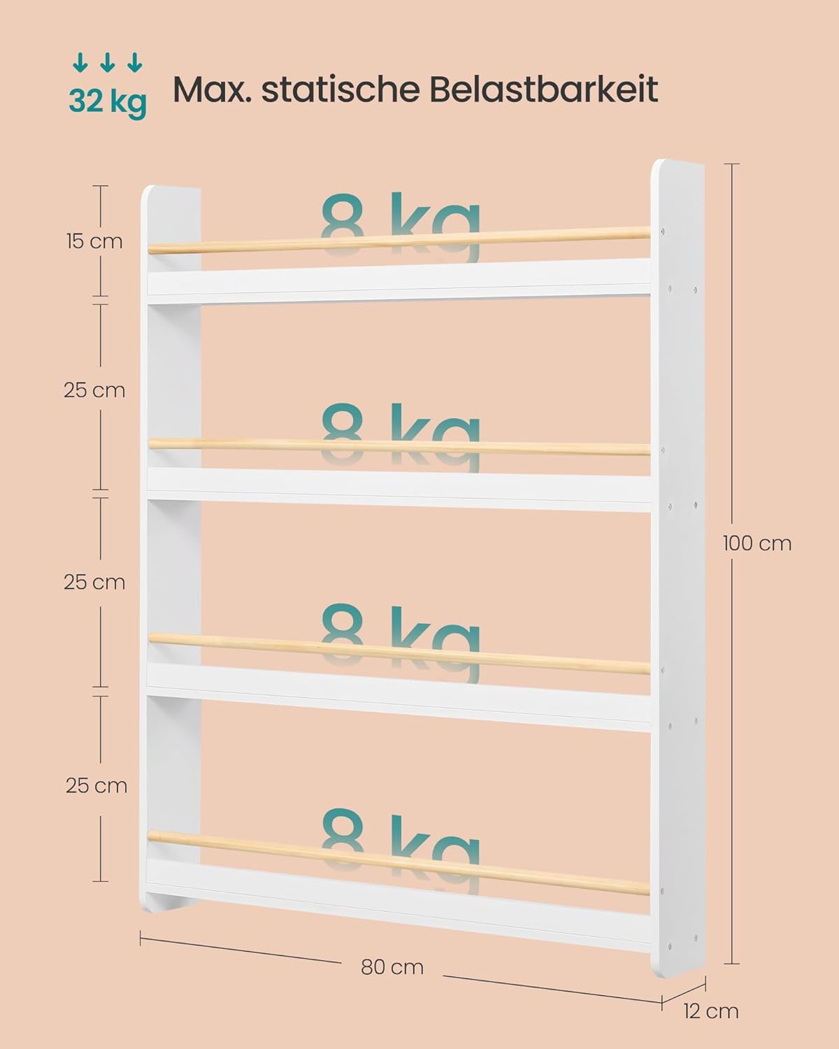 Kinder-Bücherregal mit 4 Ebenen (80 cm), 4 Ebenen (80B x 100H cm)