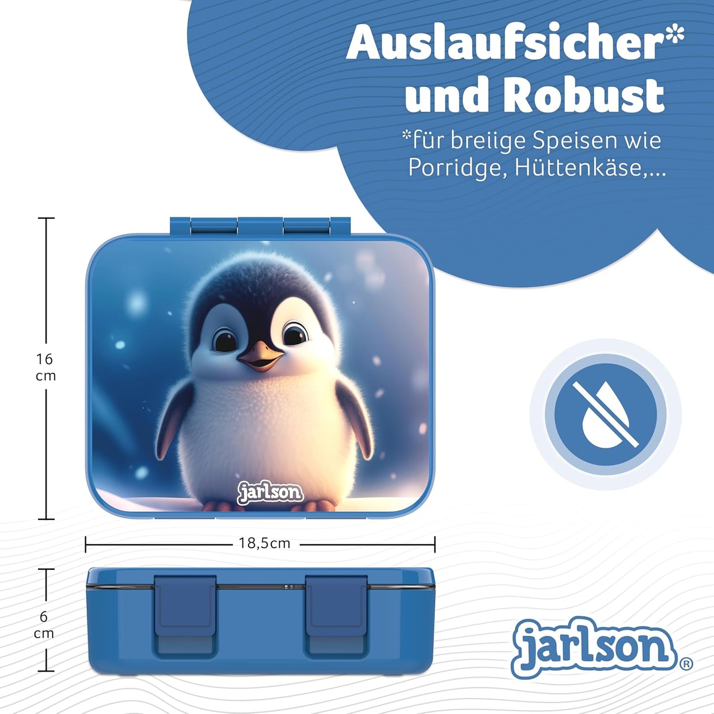 Kinder Bento Lunchbox mit Trennfächern, Penguin Blau