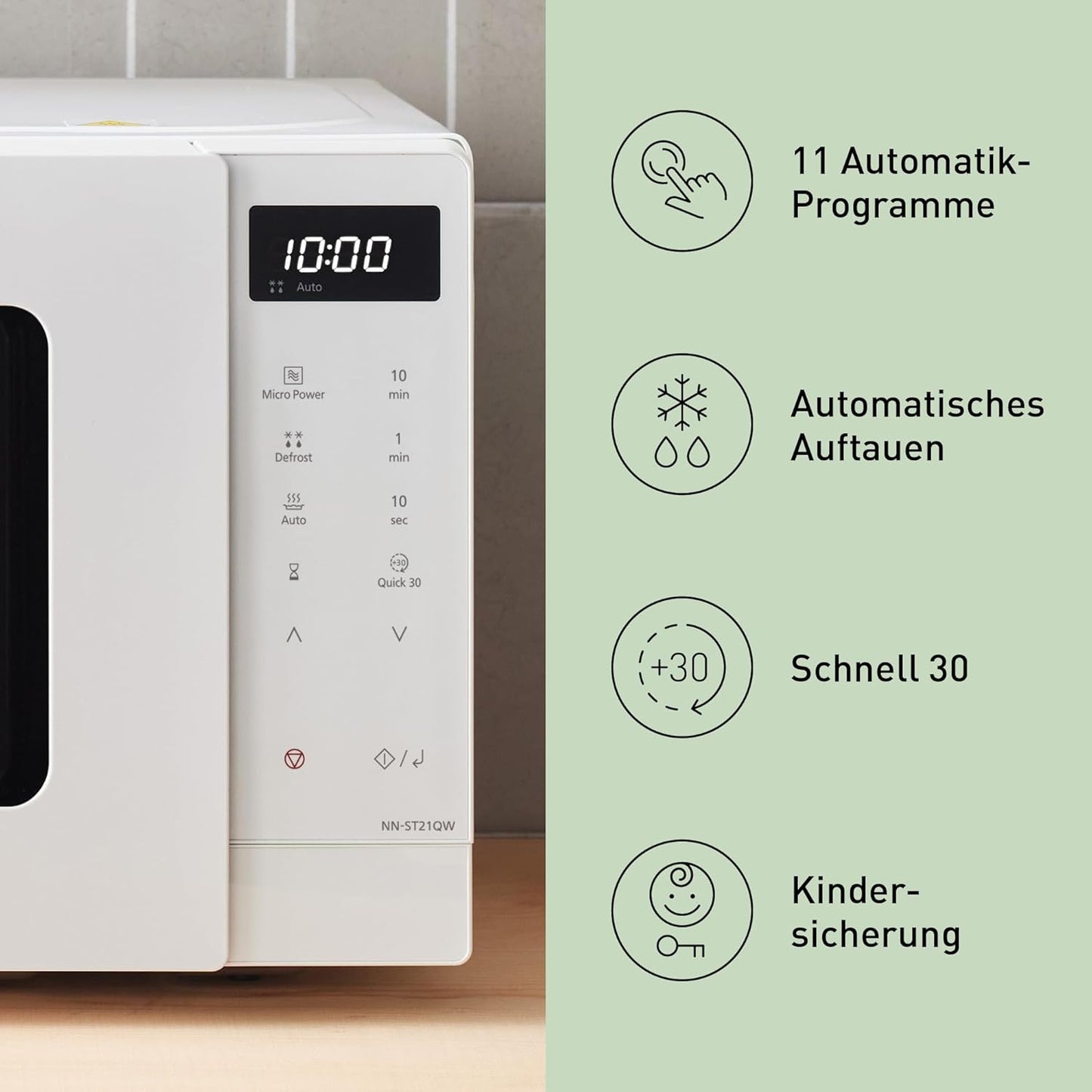 Solo-Mikrowelle NN-ST21QWEPG mit Automatikprogrammen, Solo Compact Weiß