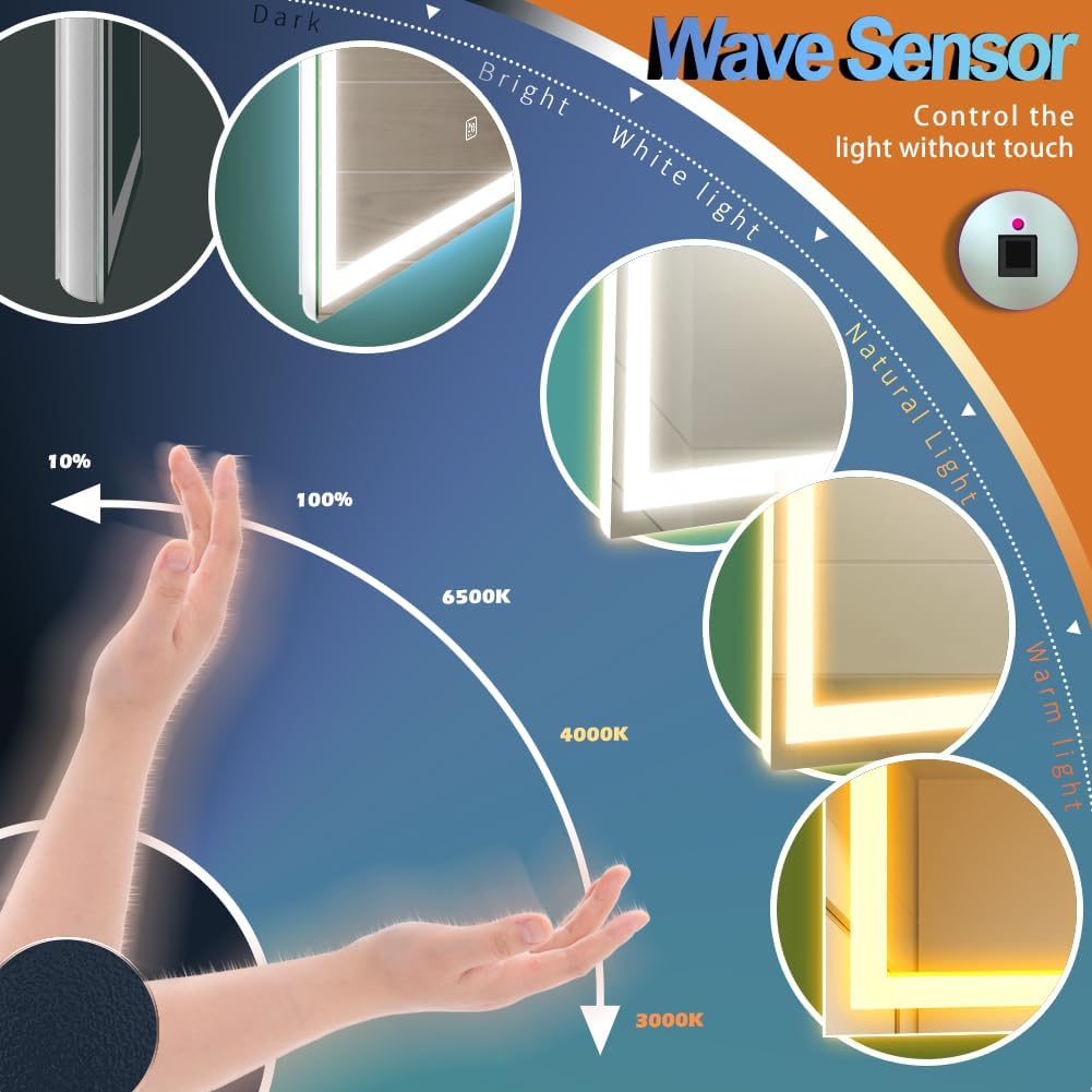 Dimmbarer LED-Sensor-Spiegel mit Bluetooth, Handwelle-induktion 50L x 70B cm