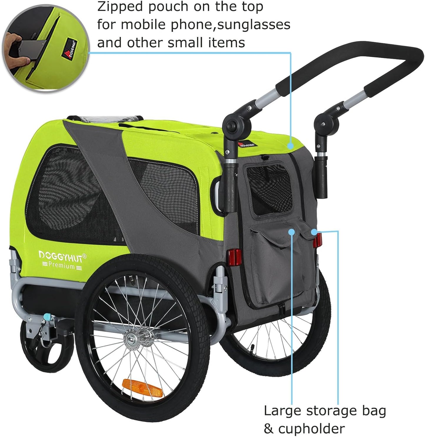Premium Hundeanhänger 2-in-1 Buggy & Jogger (bis 23kg), Grün